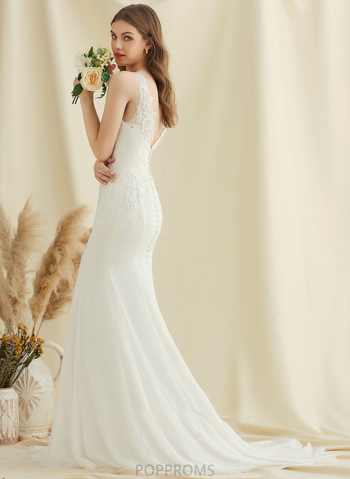 Dress Phoenix Trumpet/Mermaid Train Wedding Court V-neck Wedding Dresses Chiffon Lace