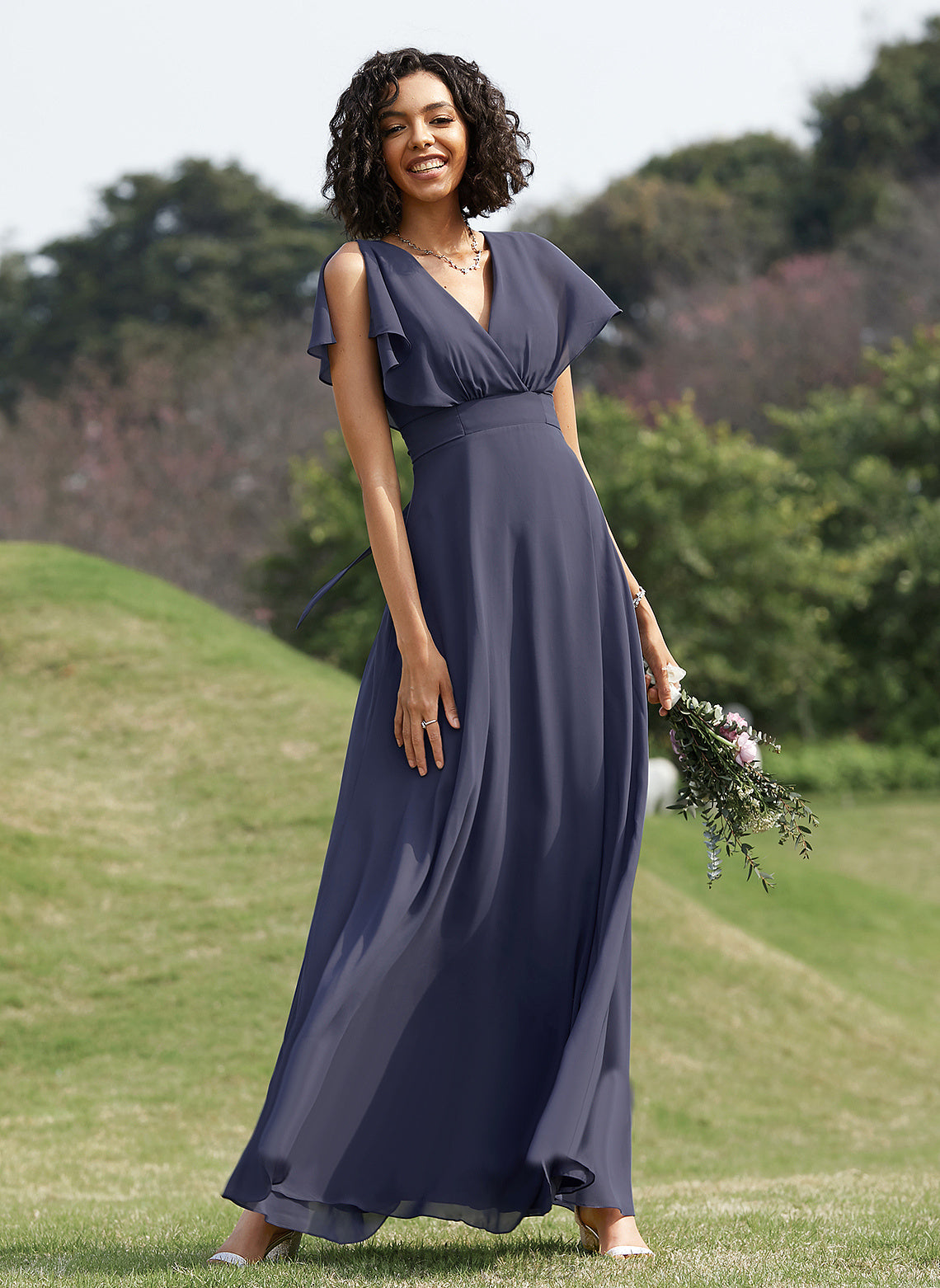 Length A-Line Straps V-neck Fabric Floor-Length Silhouette Neckline Margery A-Line/Princess Natural Waist Floor Length Bridesmaid Dresses