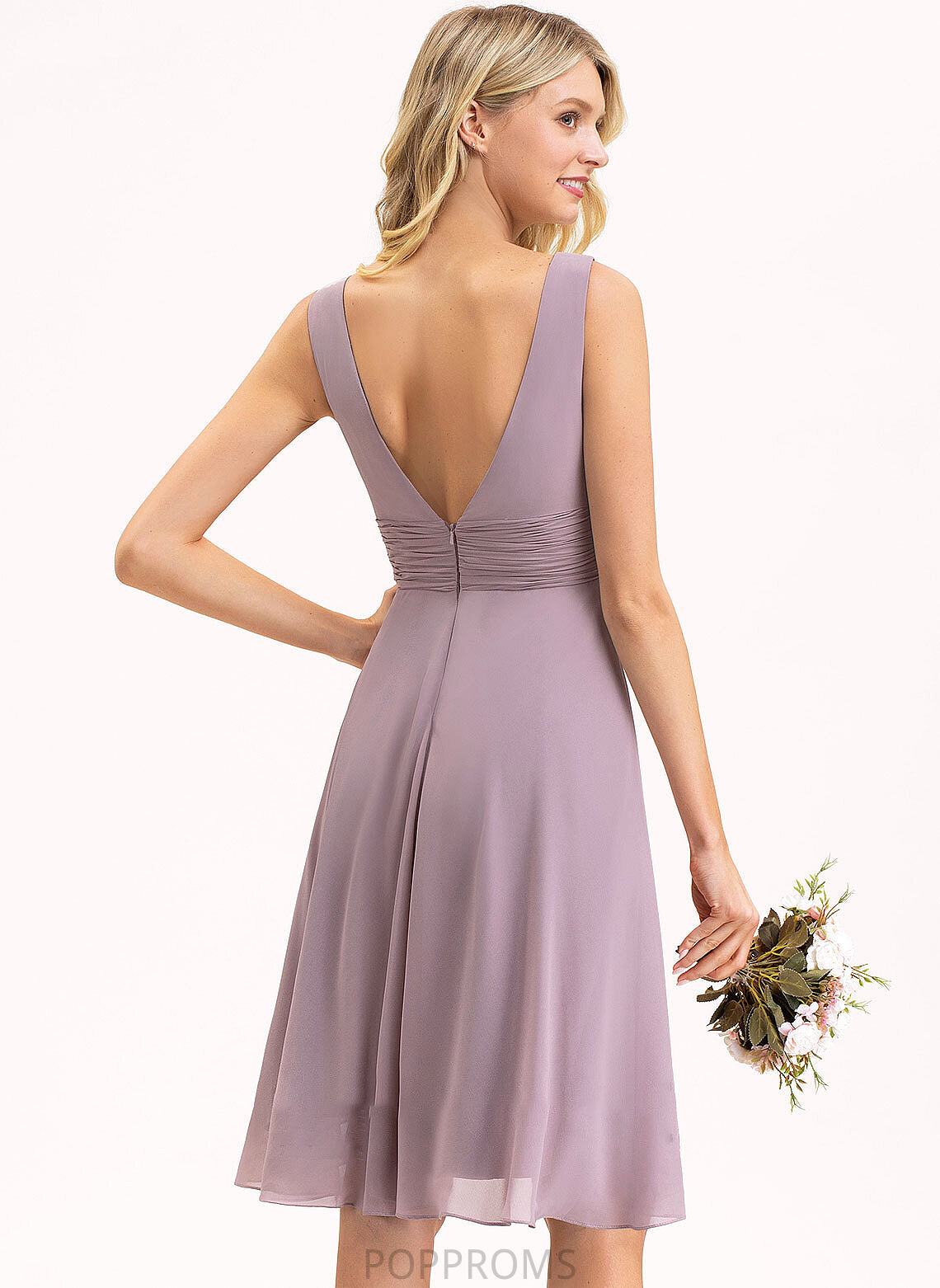 Neckline Silhouette Length V-neck A-Line Asymmetrical Ruffle Fabric Embellishment Frederica Sleeveless A-Line/Princess Bridesmaid Dresses