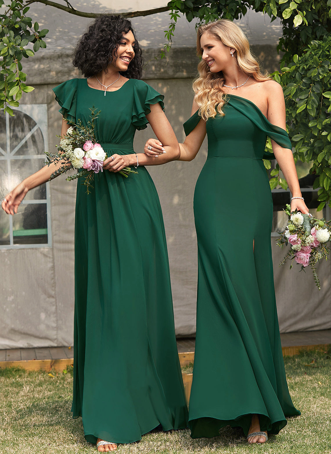 Fabric Silhouette Embellishment One-Shoulder Floor-Length Length SplitFront Trumpet/Mermaid Neckline Muriel Sleeveless Floor Length Bridesmaid Dresses