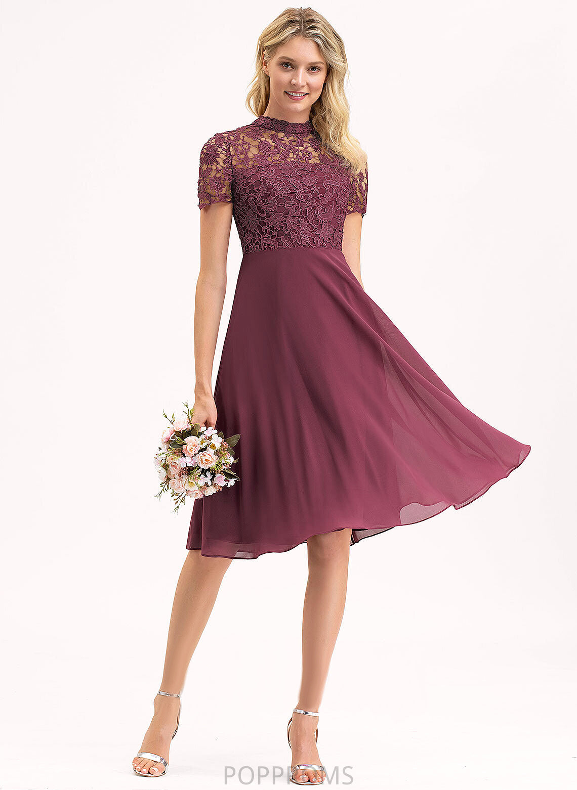 Cocktail Knee-Length Scoop Lace Dress Neck Kennedy Cocktail Dresses A-Line Chiffon