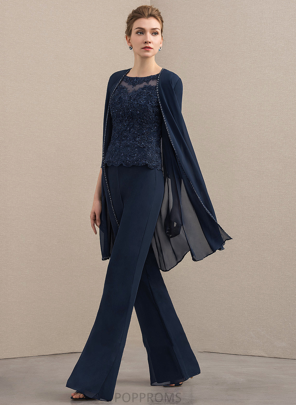 Dress Chiffon Mother Lace Neck Jumpsuit/Pantsuit Mother of the Bride Dresses Beading of Scoop Floor-Length Giana the With Bride