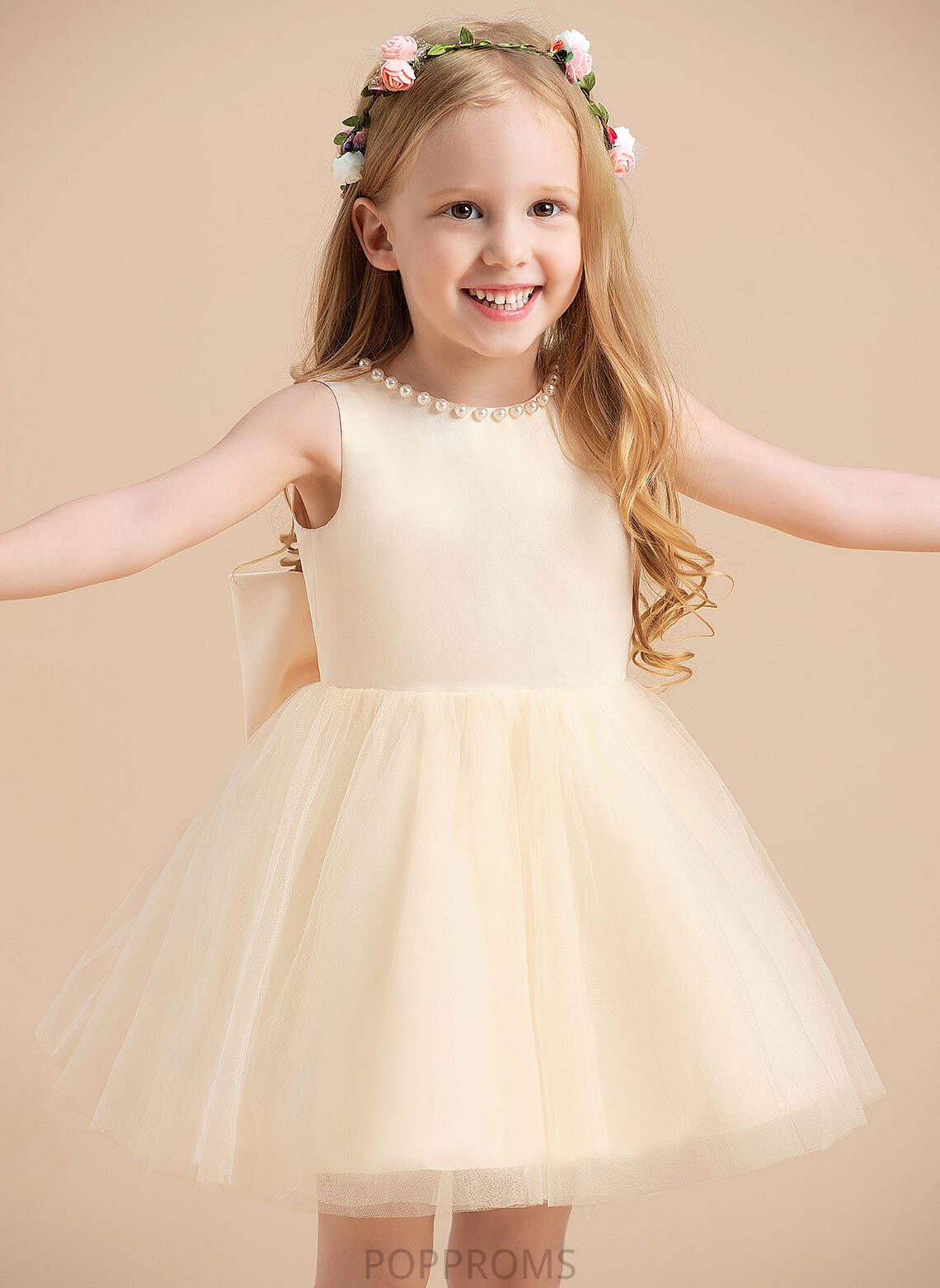 Satin/Tulle With A-Line Jaida Beading - Dress Girl Sleeveless Knee-length Scoop Neck Flower Flower Girl Dresses