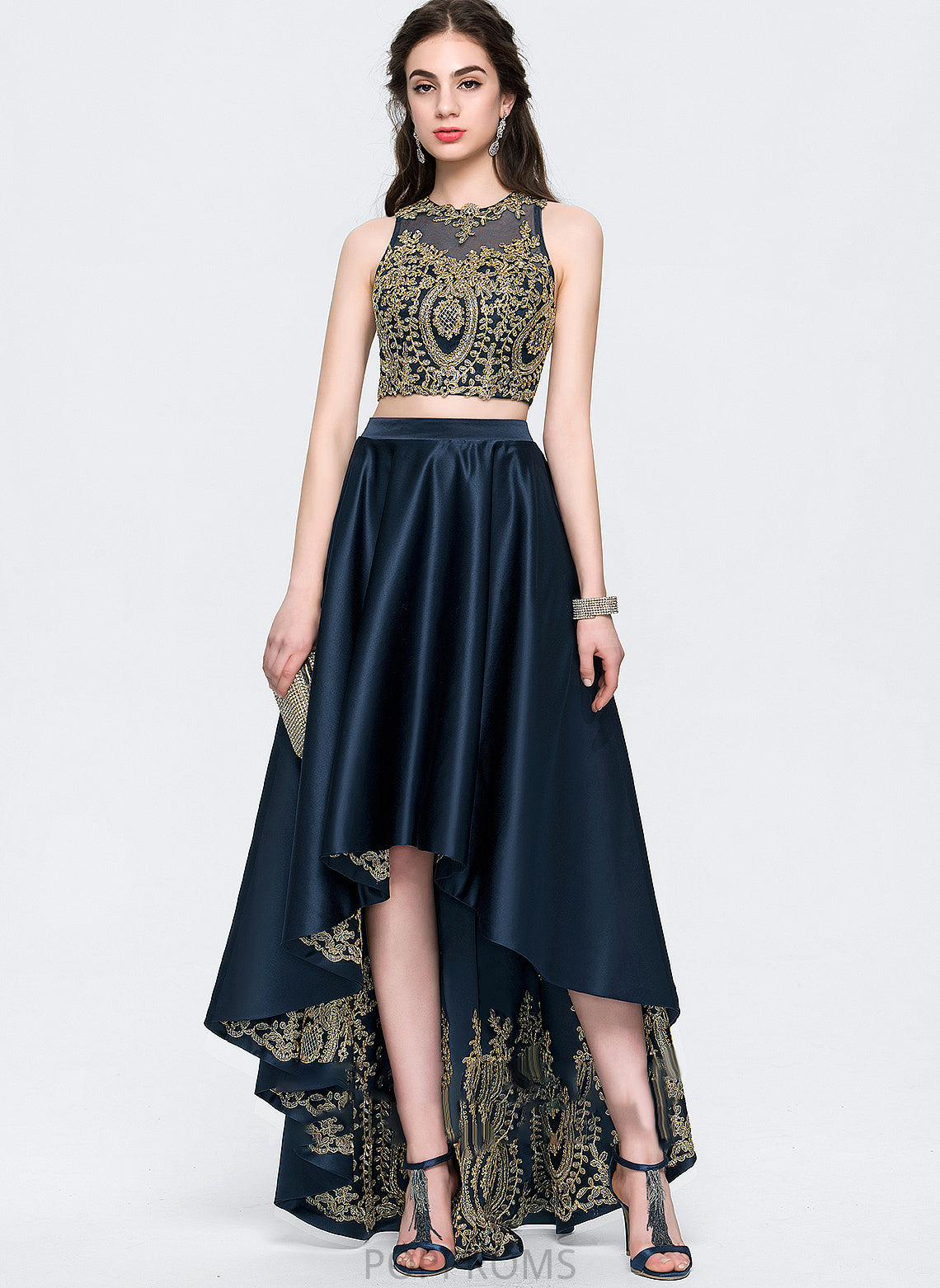 Asymmetrical Vera Prom Dresses Beading A-Line Lace Satin With Scoop Sequins Neck