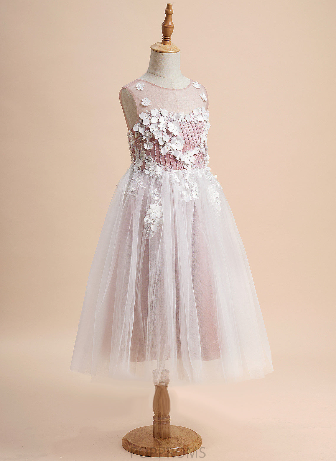 Flower Scoop Tulle Lace/Beading/Flower(s) A-Line Harper - Flower Girl Dresses Girl Sleeveless With Tea-length Dress Neck