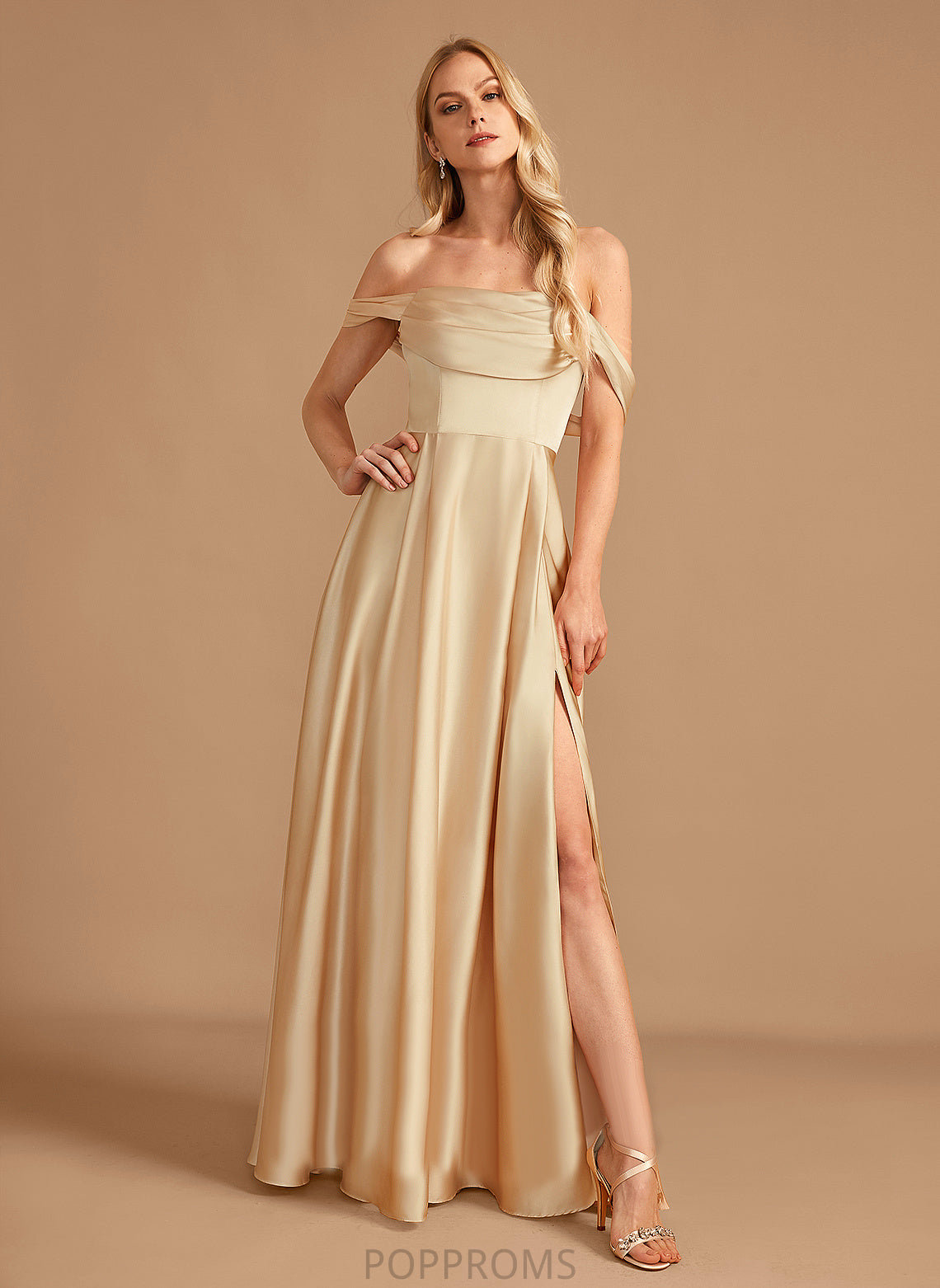 A-Line Embellishment SplitFront Length Silhouette Fabric Neckline Pockets Off-the-Shoulder Floor-Length Samara Floor Length Bridesmaid Dresses