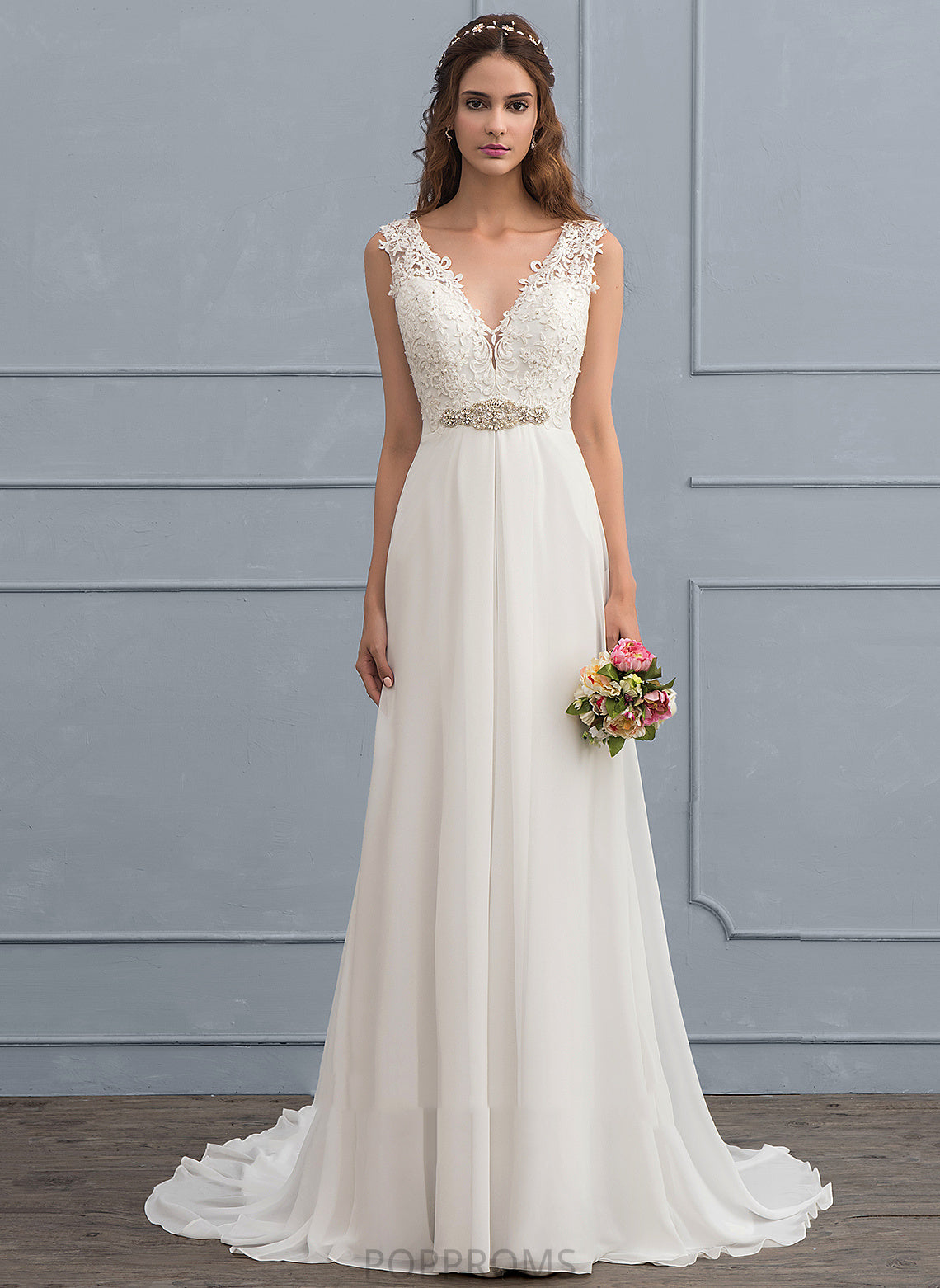 Court Wedding Wedding Dresses Beading Dress A-Line Jaiden With Lace Chiffon Sequins V-neck Train