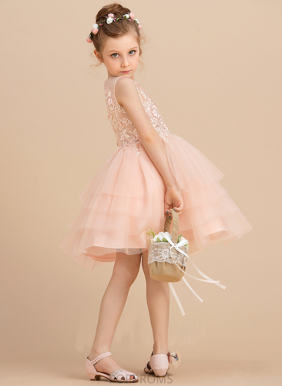 Girl Sleeveless Scoop With Tulle/Lace Ball-Gown/Princess Neck Mylie Dress Flower Girl Dresses Knee-length Lace/Beading - Flower