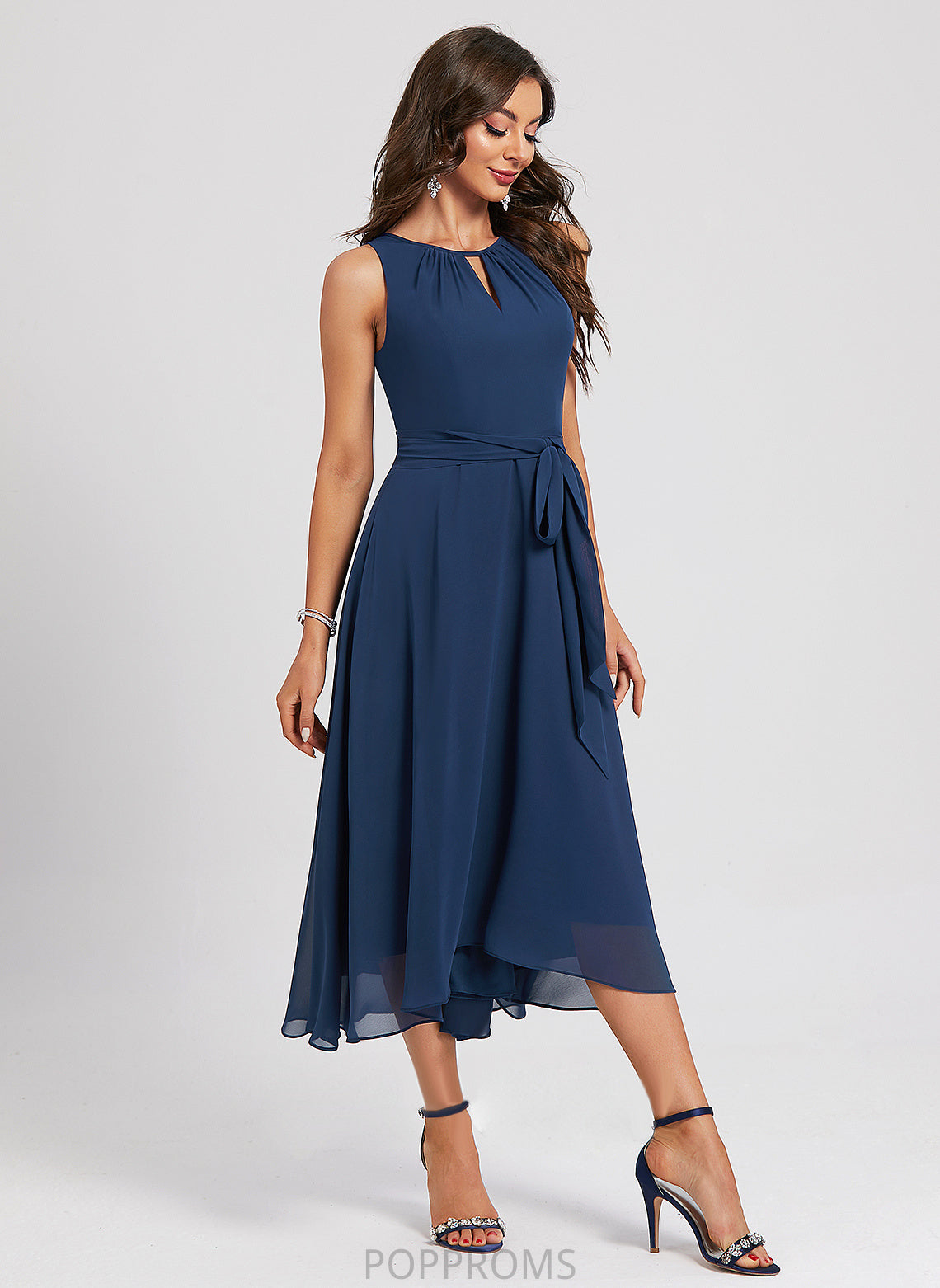 Asymmetrical Neck Sash Dress Scoop Cocktail Dresses With Chiffon Alayna A-Line Cocktail