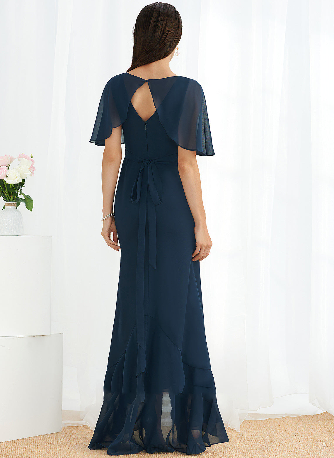 V-neck Embellishment Fabric Silhouette Asymmetrical Length SplitFront Neckline A-Line Gladys Sleeveless Straps Bridesmaid Dresses