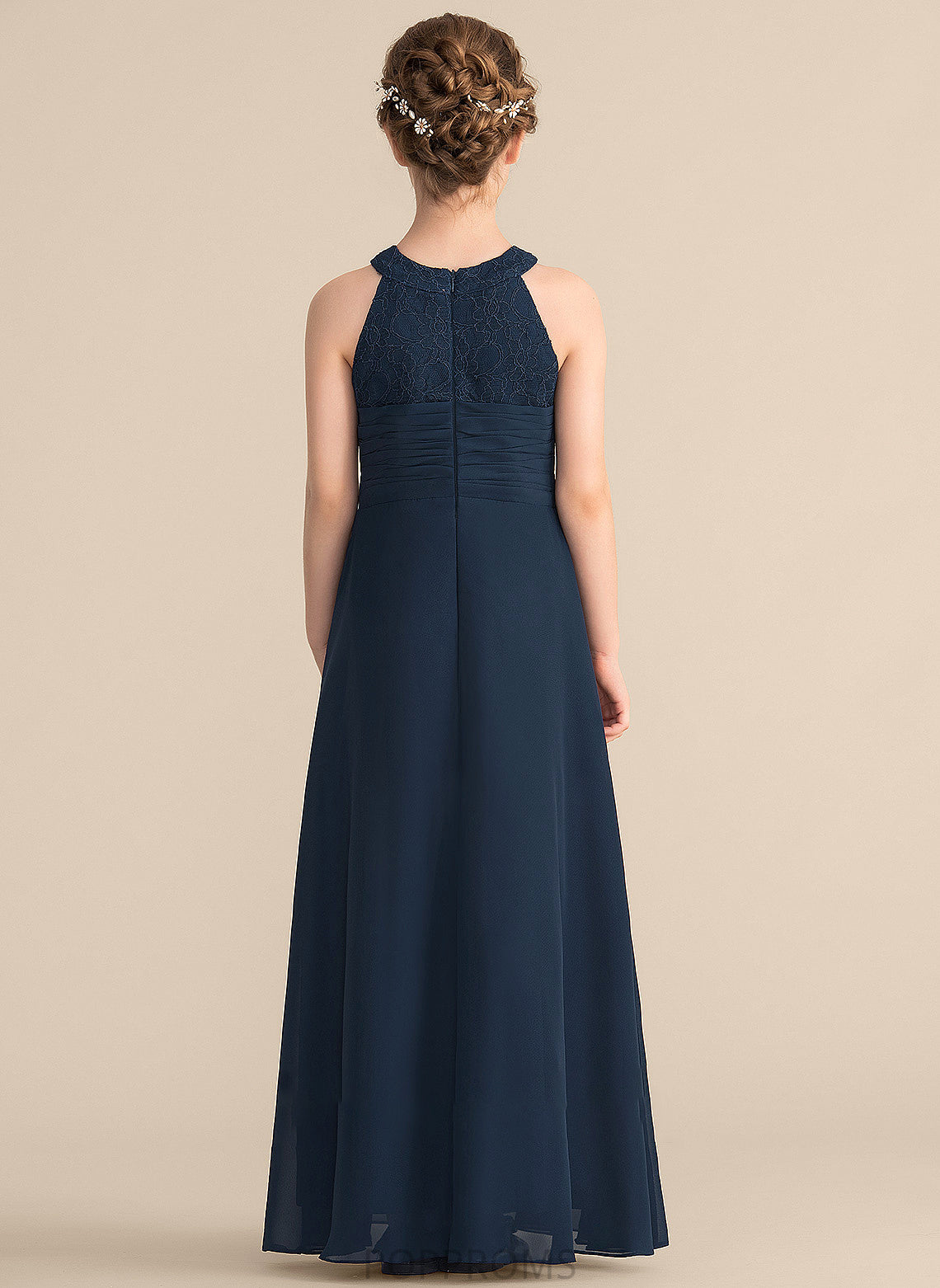 With Lace Beading Scoop Neck A-Line Junior Bridesmaid Dresses Chiffon Floor-Length Skylar Ruffle