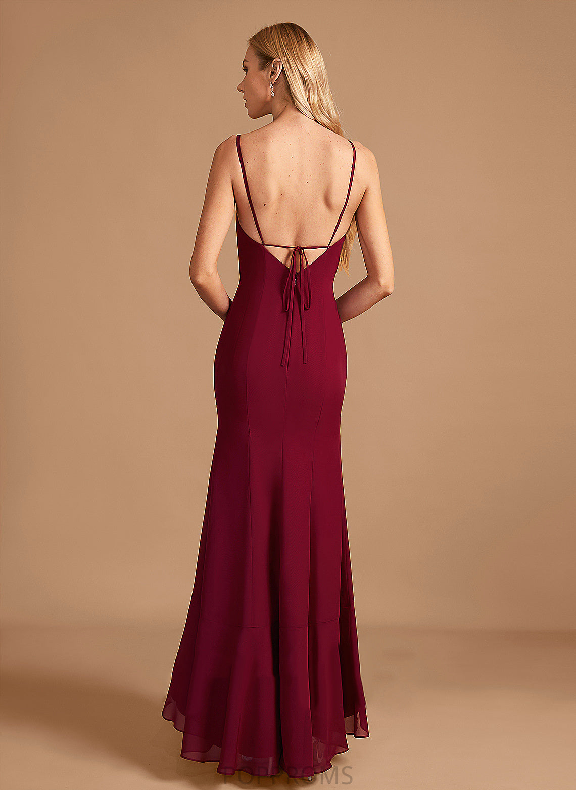 SquareNeckline Neckline Length Floor-Length Ruffle SplitFront Silhouette Embellishment Fabric Trumpet/Mermaid Hadassah Spaghetti Staps Bridesmaid Dresses