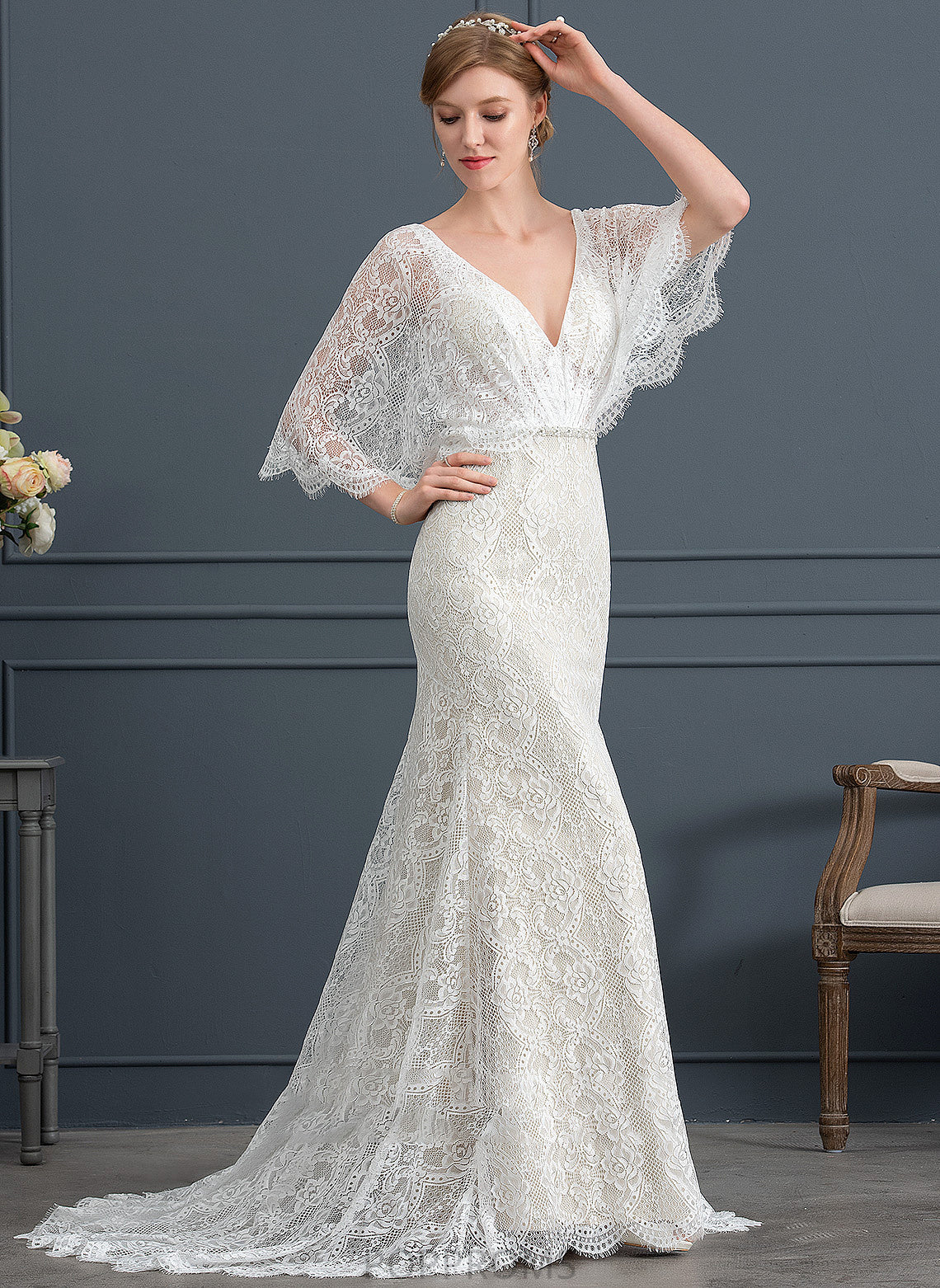 Sweep Wedding Arabella Train With Trumpet/Mermaid Beading Lace Dress Wedding Dresses Sequins V-neck