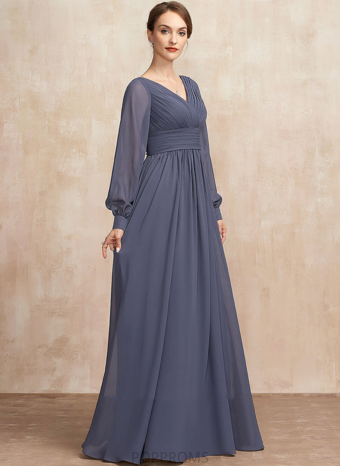 Joanne Chiffon Bride Mother A-Line Ruffle the of V-neck With Dress Floor-Length Mother of the Bride Dresses