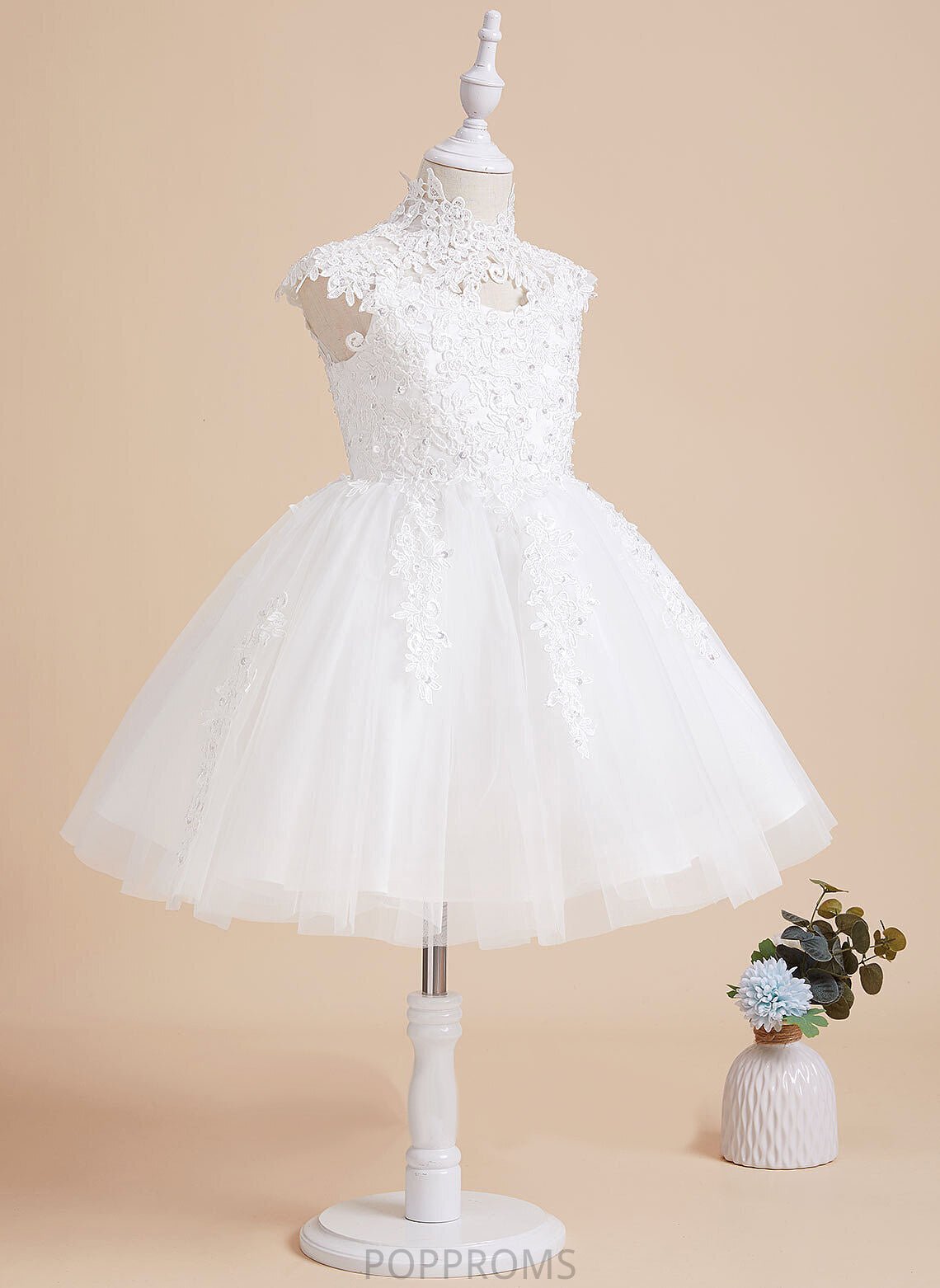 Flower Girl Dresses Hole - Dress Flower Girl Beading/Sequins/Back A-Line Neck Tulle/Lace Knee-length With High Sleeveless Henrietta