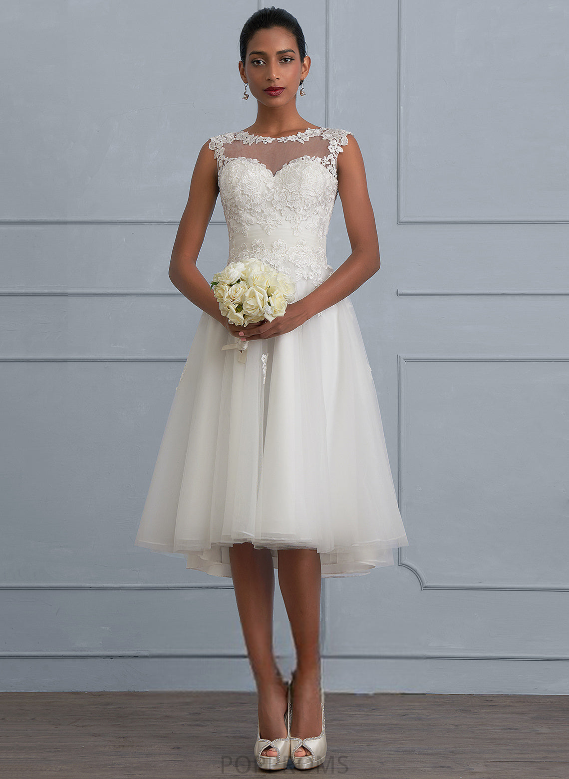 Madeleine Dress Illusion Tulle Wedding Wedding Dresses A-Line With Asymmetrical Lace Ruffle