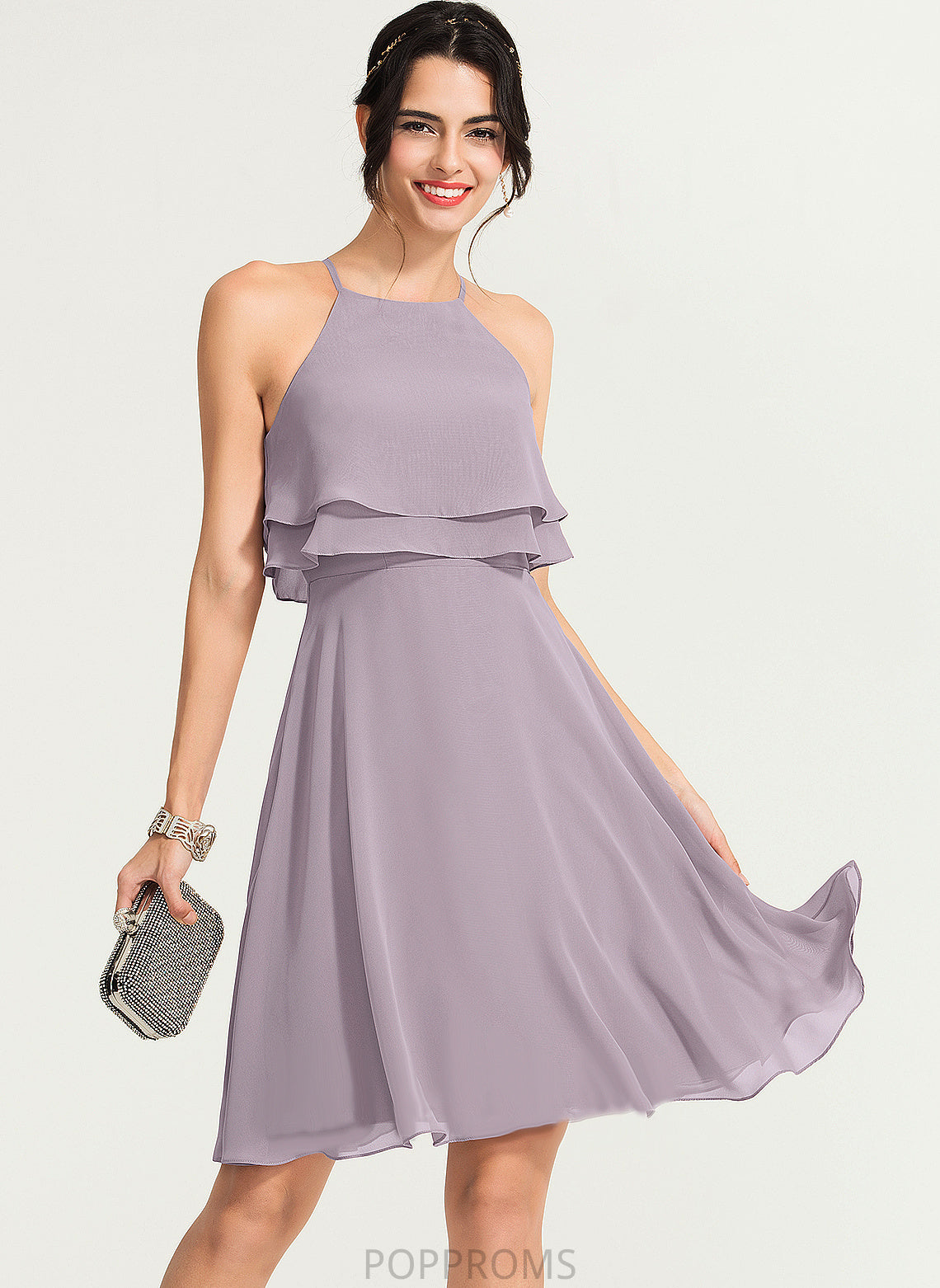 Dress Cocktail Dresses Chiffon Cocktail Rosalie Square A-Line Knee-Length Neckline