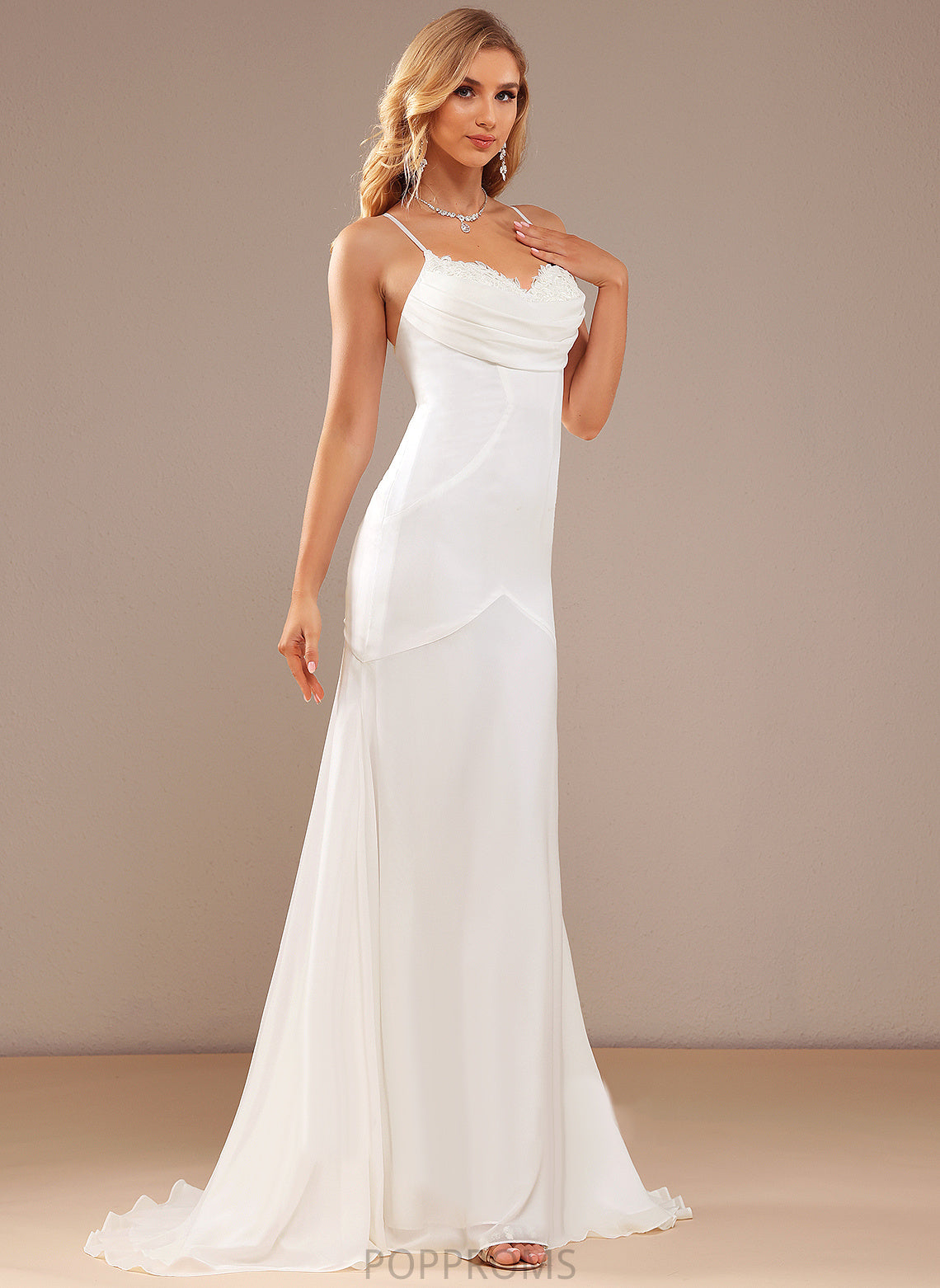 Karla V-neck Chiffon Dress Wedding Dresses Trumpet/Mermaid Sweep Lace Train Wedding