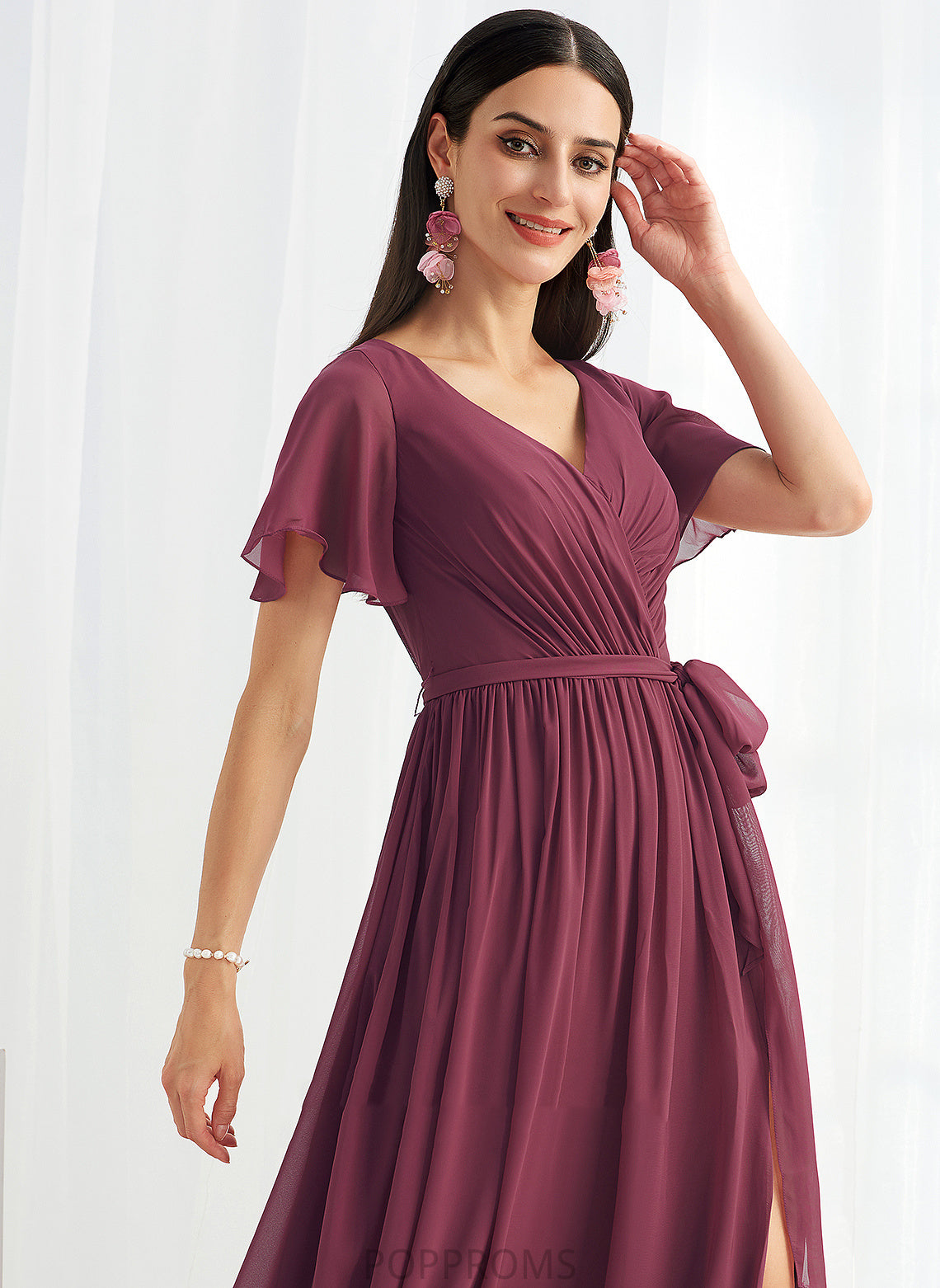 Floor-Length A-Line SplitFront Neckline Fabric V-neck Silhouette Embellishment Length Savanah Scoop Floor Length Bridesmaid Dresses