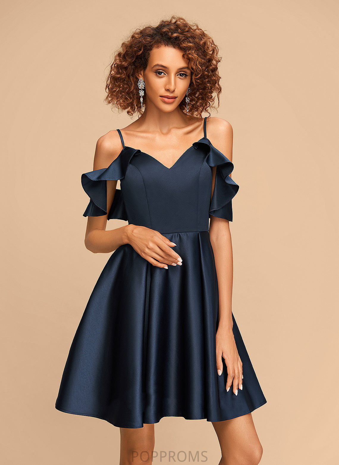 Dress V-neck Ruffles Homecoming Satin Cascading With Homecoming Dresses A-Line Aleah Short/Mini