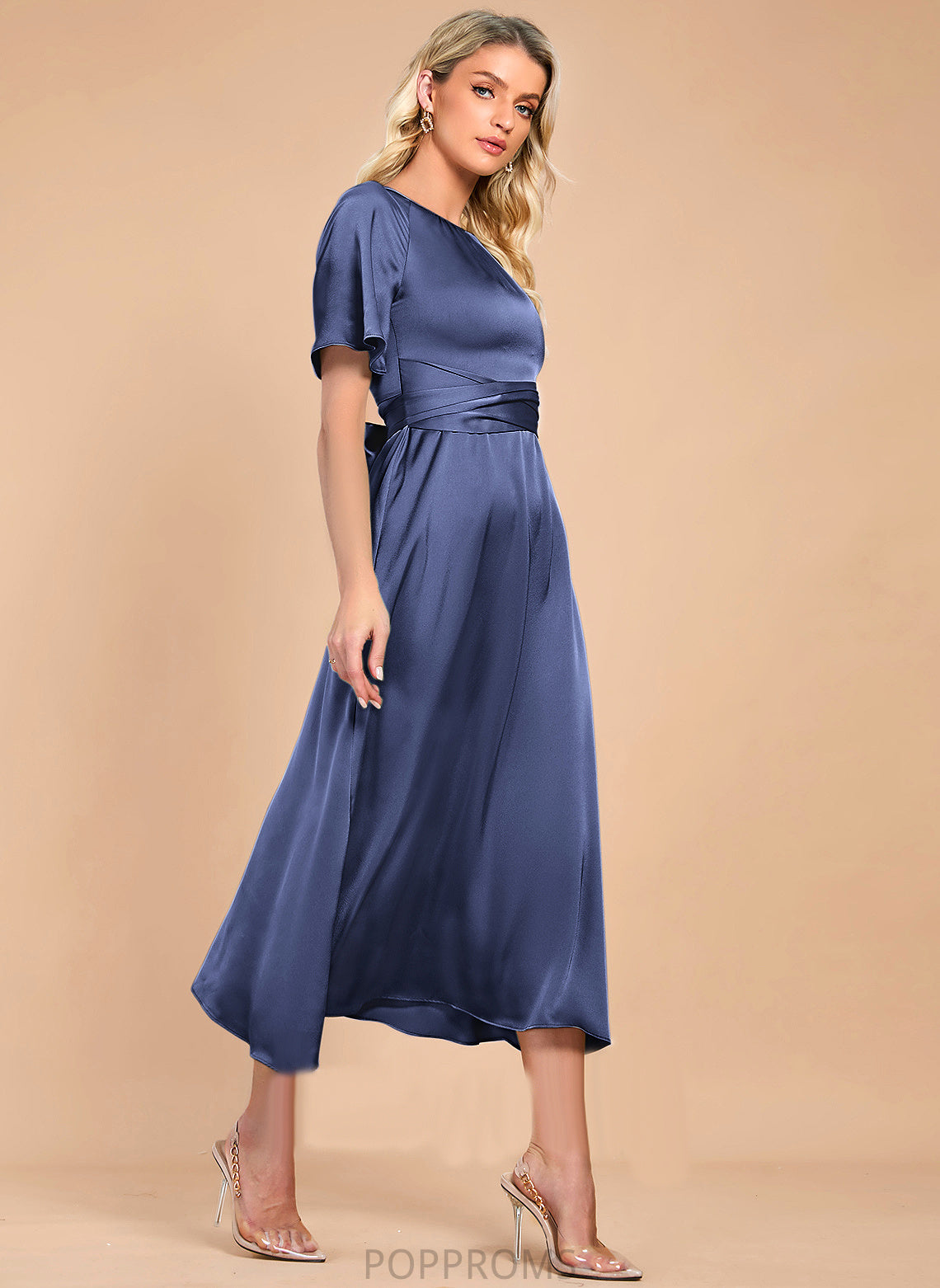 Tea-Length Dress A-Line Satin Danna Cocktail Cocktail Dresses