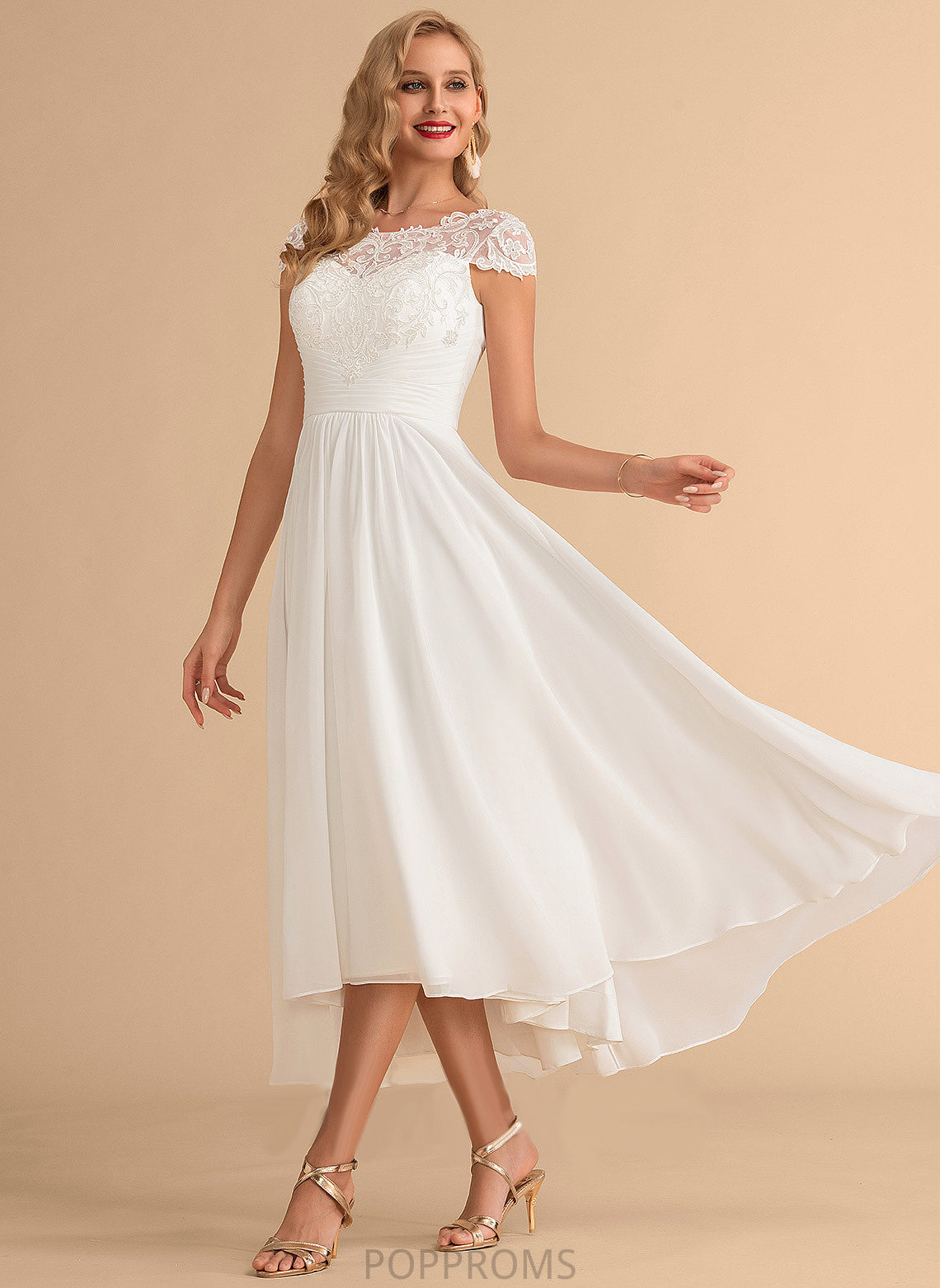 Lace Scoop Asymmetrical Wedding Chiffon Alyson Wedding Dresses A-Line Neck Dress