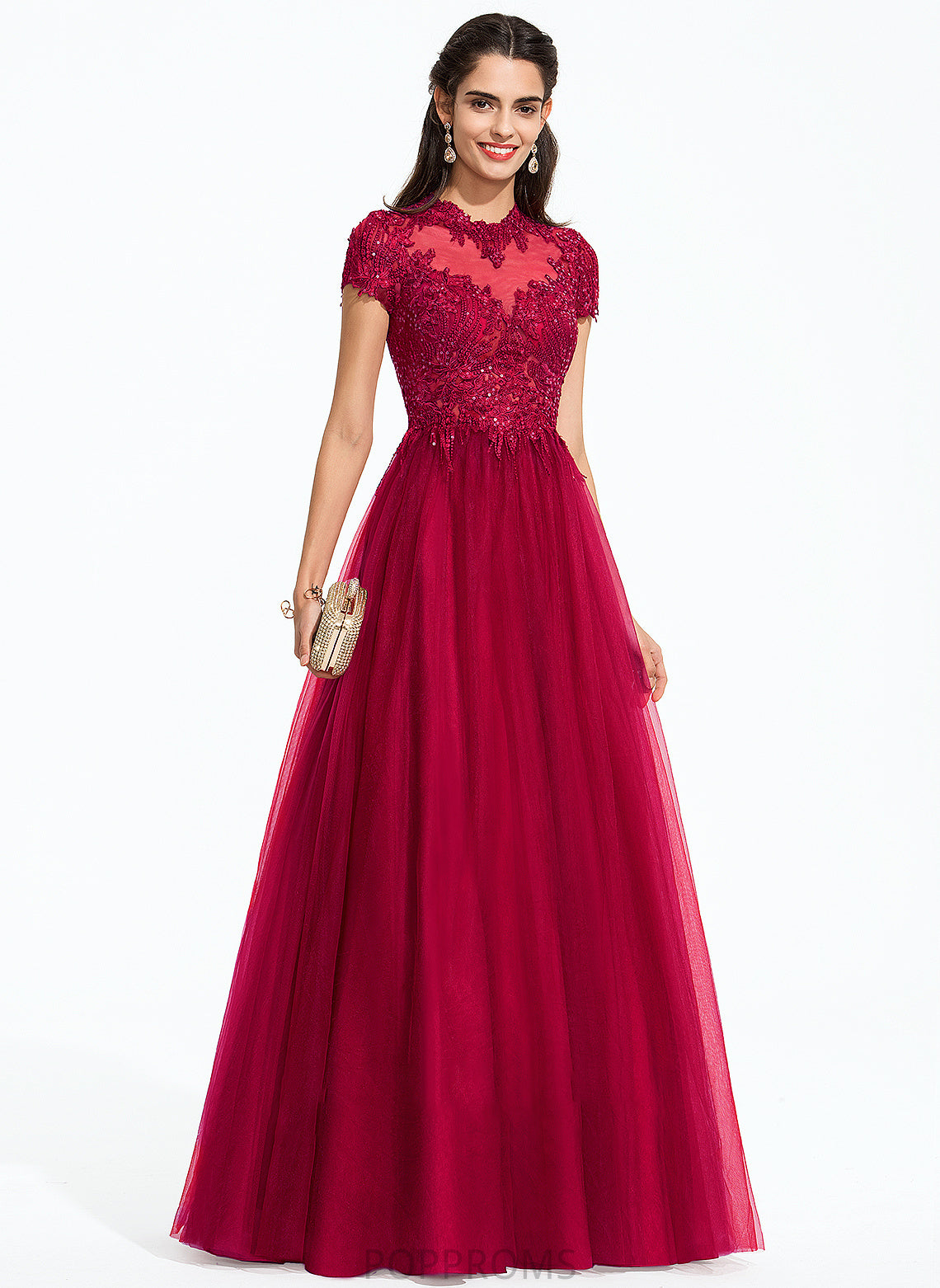 With Scoop Floor-Length Neck Madalyn Prom Dresses Tulle Sequins Ball-Gown/Princess