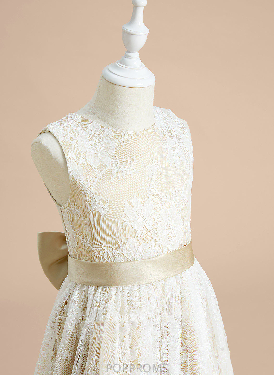 Tea-length Satin/Lace Flower Scoop Sleeveless - Dress With Flower Girl Dresses Neck Girl A-Line Miya Bow(s)