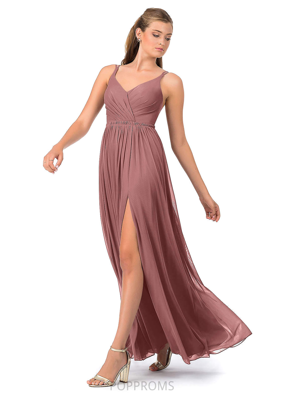 Lucinda Floor Length Half Sleeves A-Line/Princess Natural Waist Bridesmaid Dresses