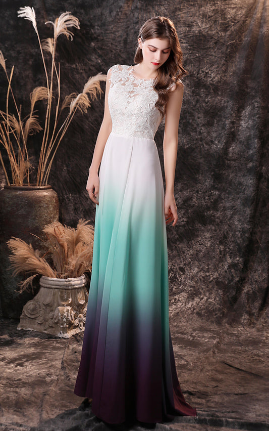 Sleeveless Chiffon Floor Length Open Back Prom Dresses