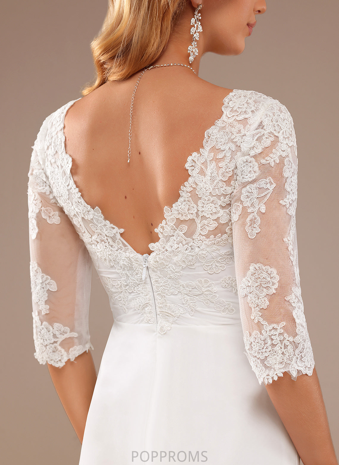 V-neck A-Line Asymmetrical With Dress Chiffon Wedding Lace Baylee Wedding Dresses Ruffle