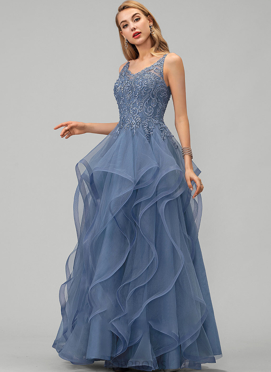 Prom Dresses Carina Ball-Gown/Princess Lace Tulle Floor-Length Beading V-neck Sequins With