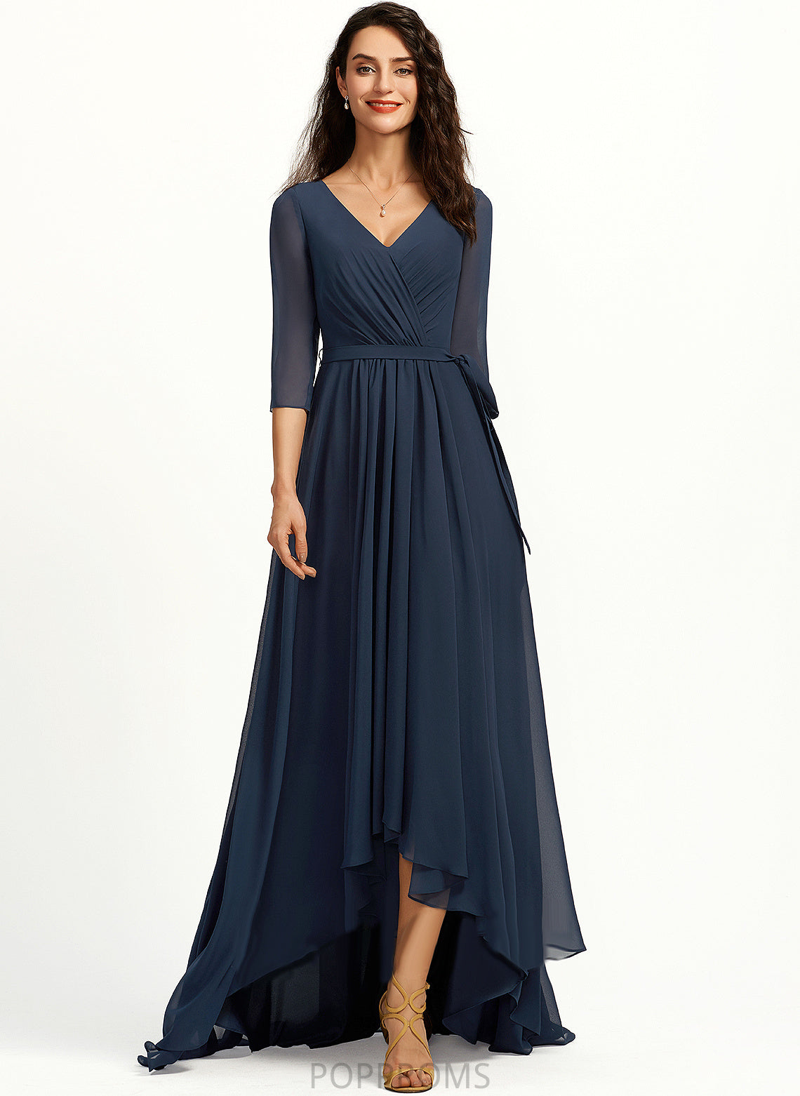 Shyann A-Line Chiffon V-neck Dress Asymmetrical Cocktail Pleated With Cocktail Dresses