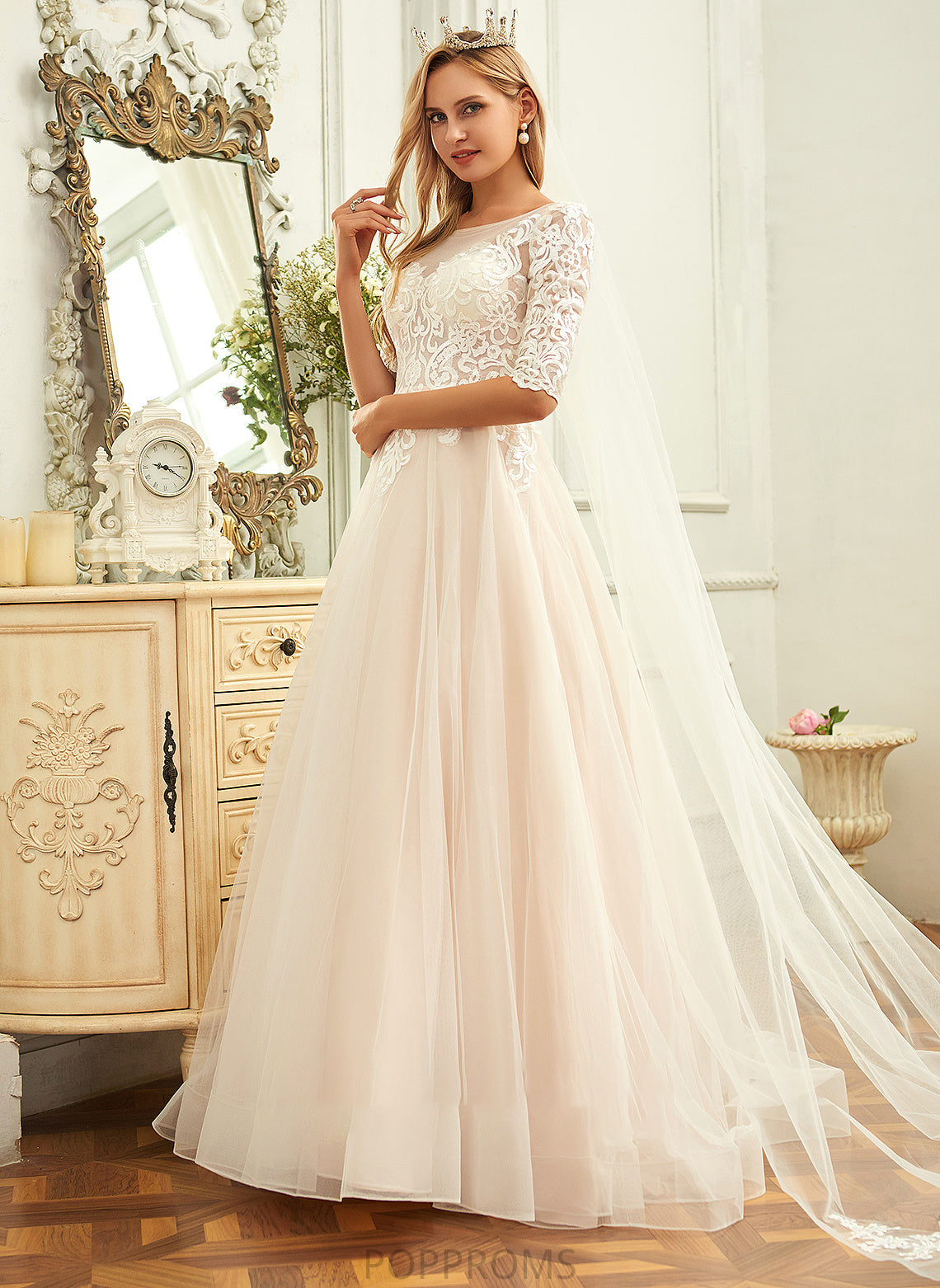 Giovanna Lace Neck Dress Sweep Wedding Dresses Ball-Gown/Princess Wedding Tulle Train Scoop