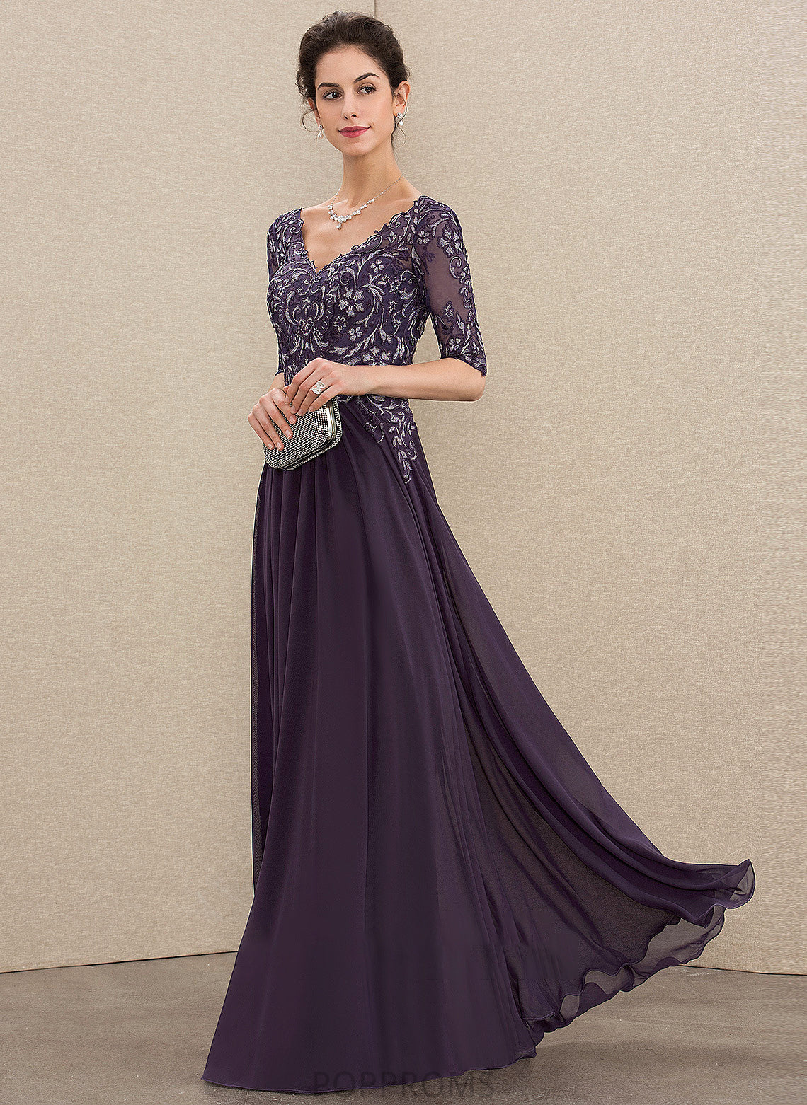 Dress Lace Floor-Length Mother V-neck the Mother of the Bride Dresses Bride of A-Line Chiffon Lilly