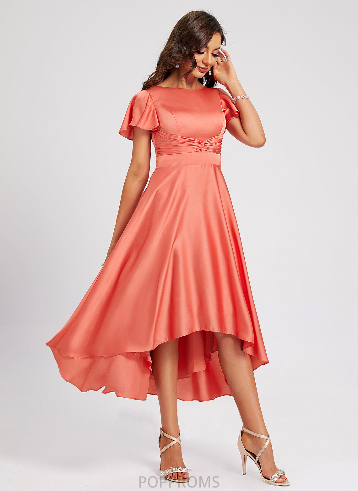 Polyester With Cocktail Dresses Pleated A-Line Asymmetrical Cocktail Luz Dress Neck Scoop