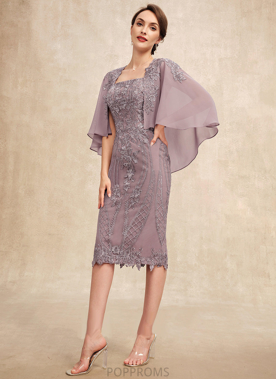 Bride the of Mother Rory Dress With Lace Chiffon Mother of the Bride Dresses Sequins Square Sheath/Column Neckline Knee-Length