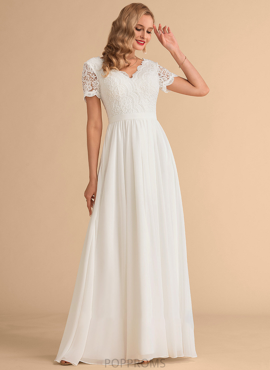 Dress Wedding Wedding Dresses Lace Krystal Chiffon V-neck A-Line Floor-Length