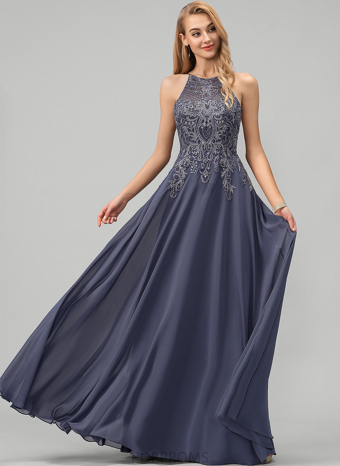 Sequins Floor-Length Chiffon Cailyn A-Line Prom Dresses Scoop With