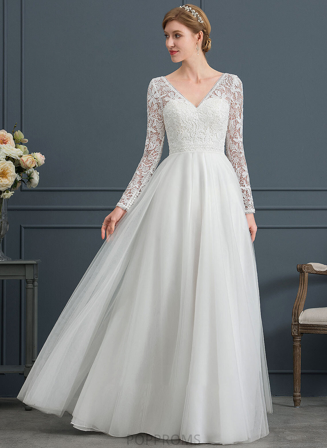 Wedding Wedding Dresses V-neck Tulle Alondra A-Line Dress Floor-Length