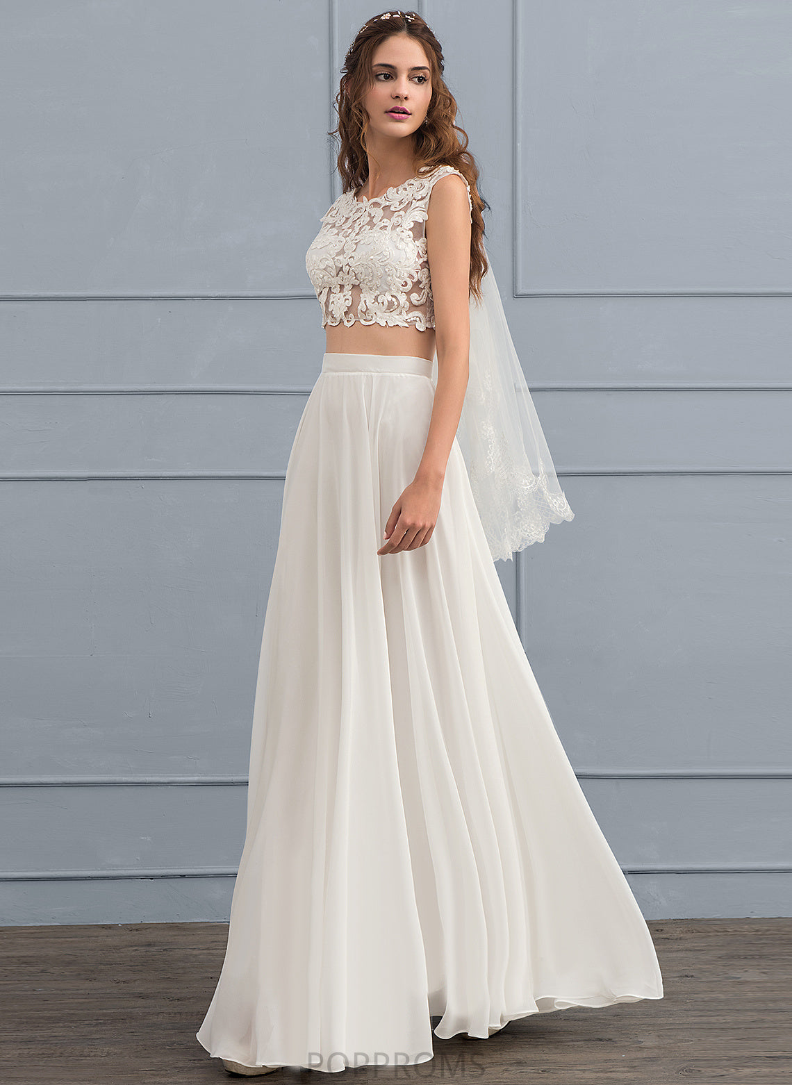 Floor-Length With Beading Chiffon Dress A-Line Lace Sequins Wedding Wedding Dresses Corinne