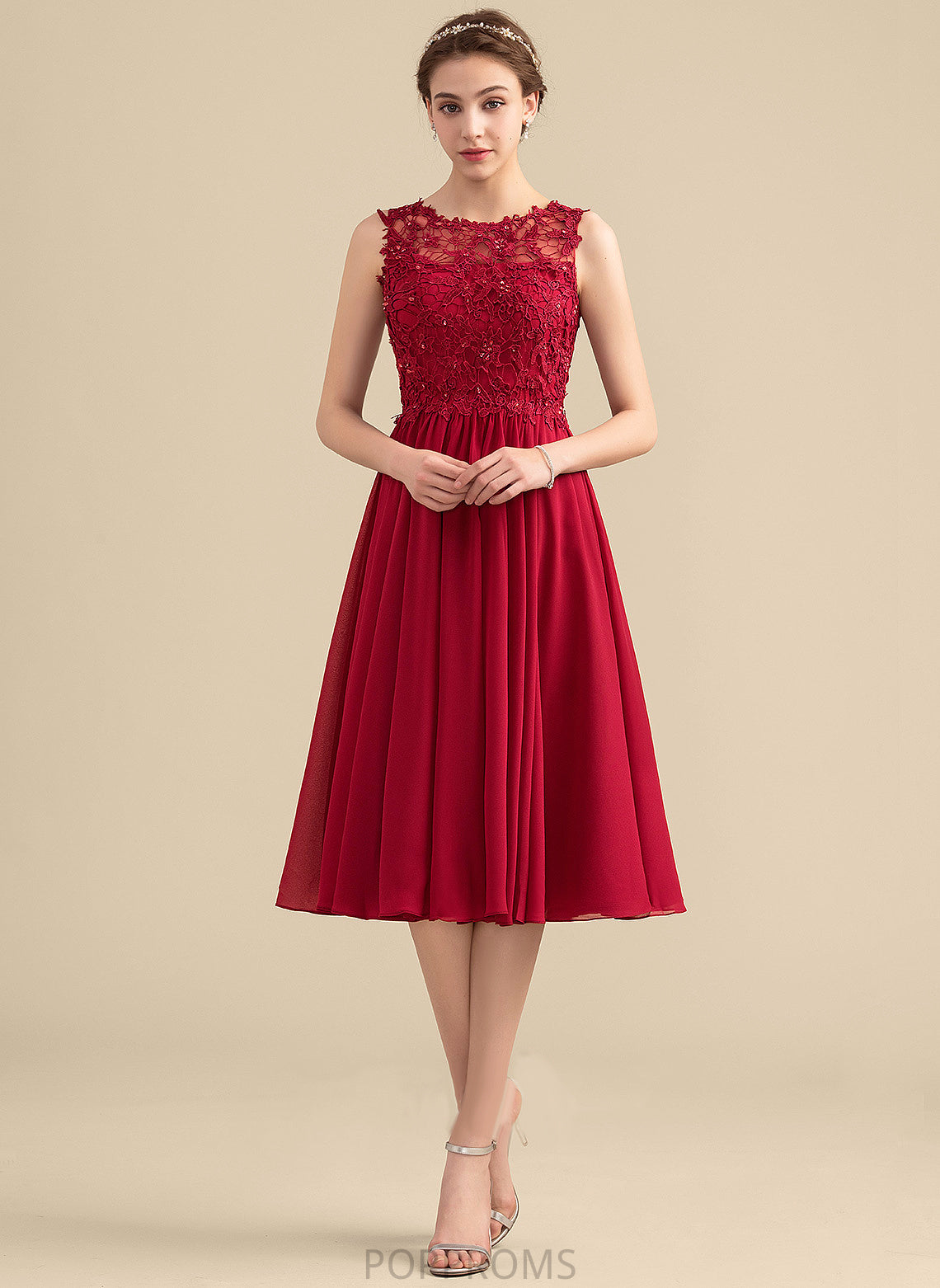 Dress Lace Knee-Length Scoop Homecoming Dresses Homecoming Stephany Chiffon Neck A-Line With Beading Lace