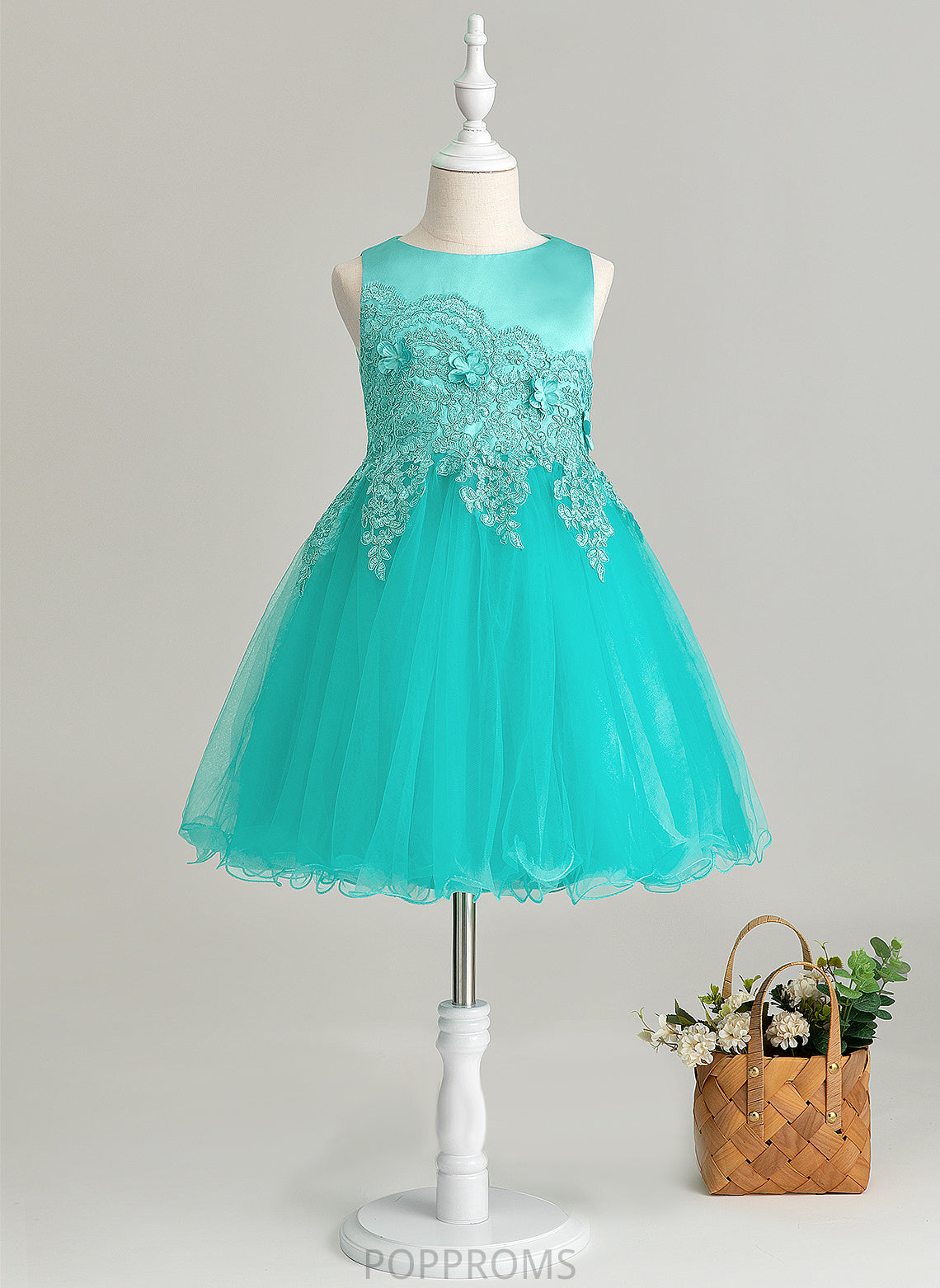 Satin/Tulle/Lace Scoop A-Line Addison Flower(s) Neck Flower - Flower Girl Dresses With Girl Sleeveless Knee-length Dress