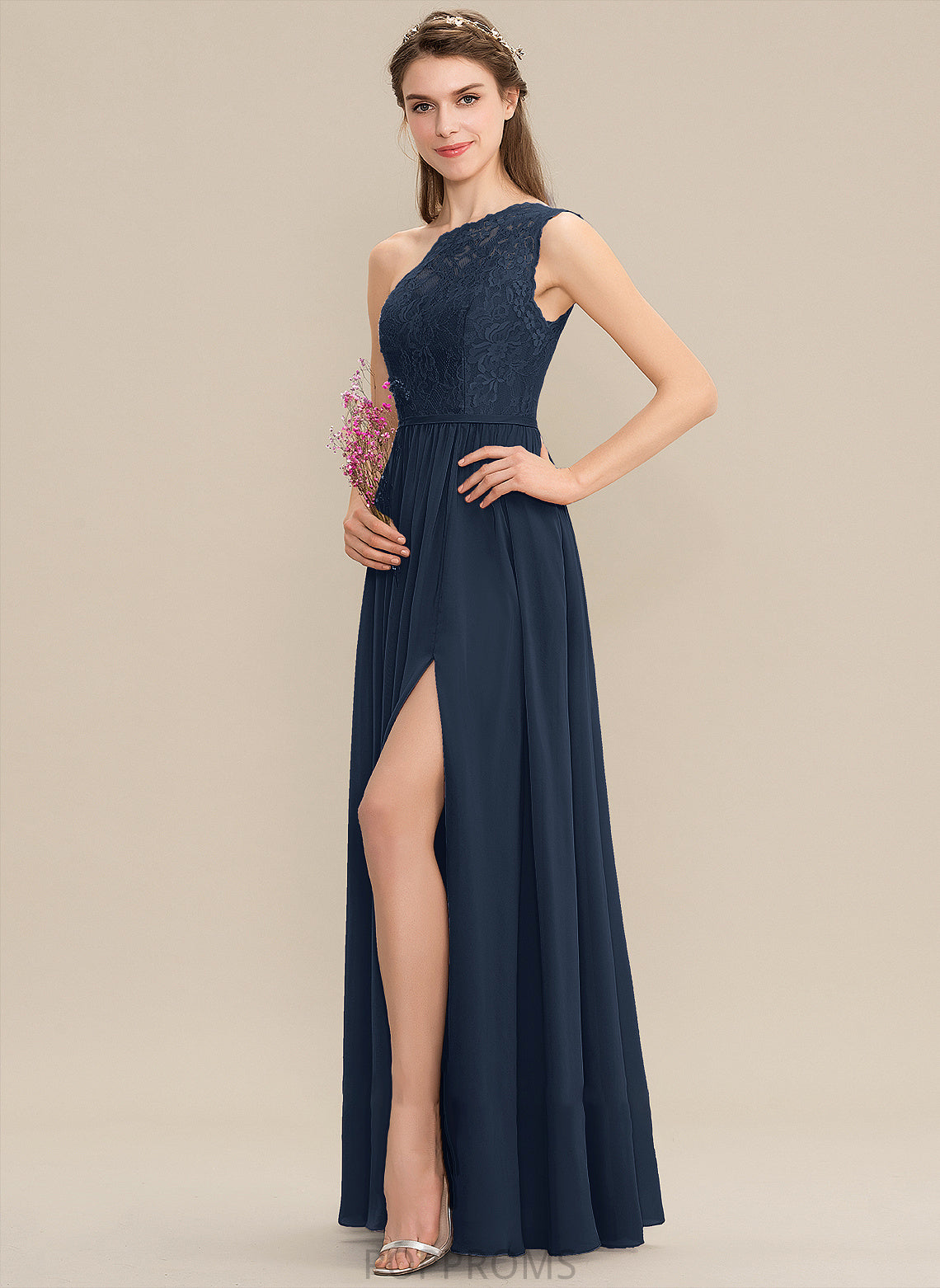 Length A-Line Silhouette Neckline Fabric SplitFront One-Shoulder Floor-Length Embellishment Carolina Sleeveless V-Neck Bridesmaid Dresses