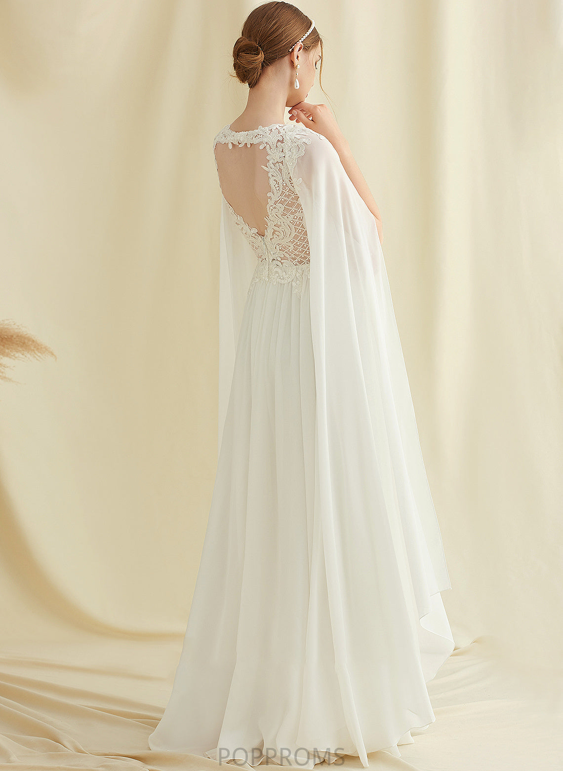 V-neck A-Line Sequins Wedding Lace Floor-Length With Mikayla Wedding Dresses Chiffon Dress