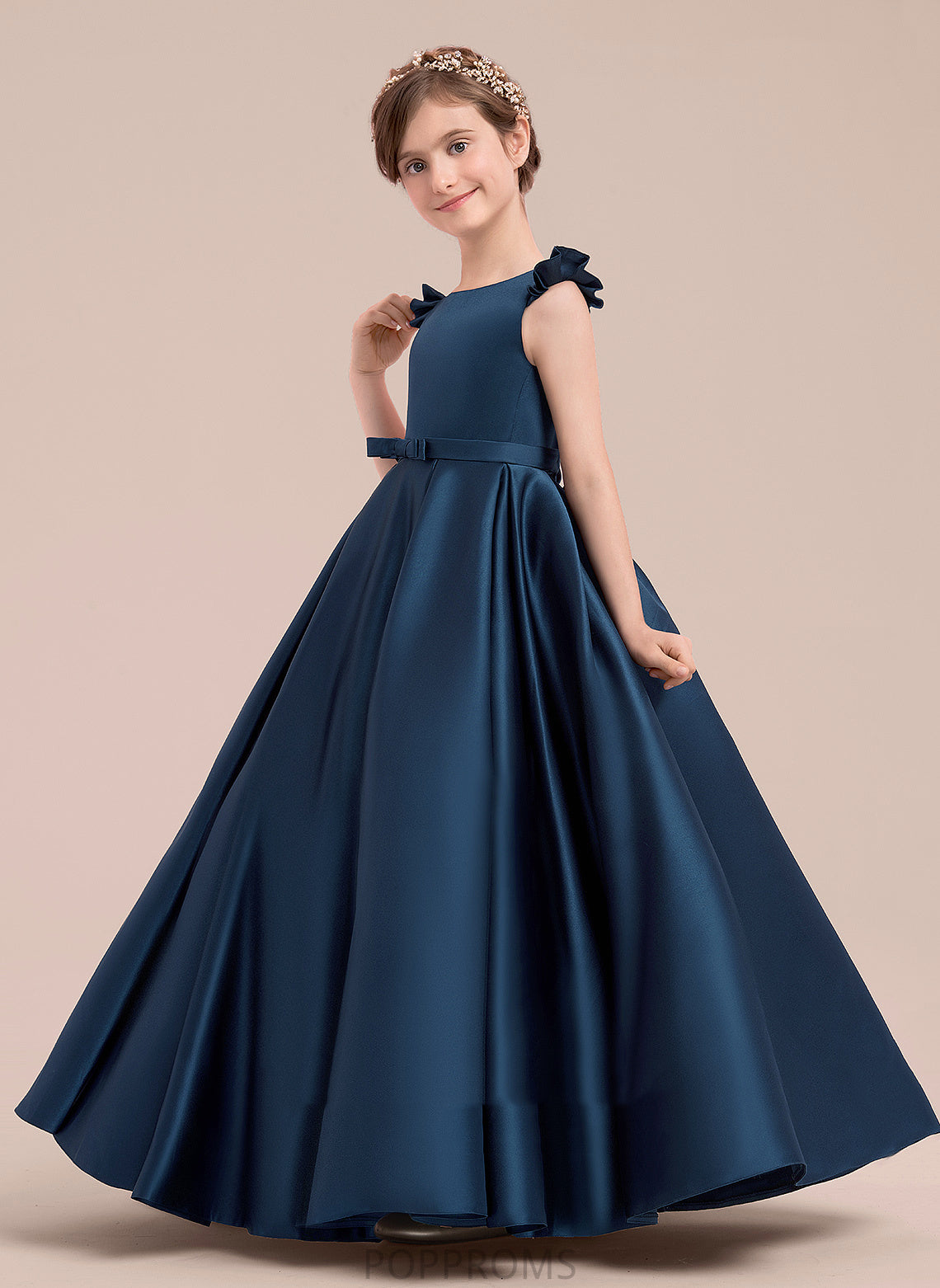 Sleeveless - Floor-length Girl Estrella With Gown Dress Neck Bow(s) Scoop Ball Satin Flower Flower Girl Dresses