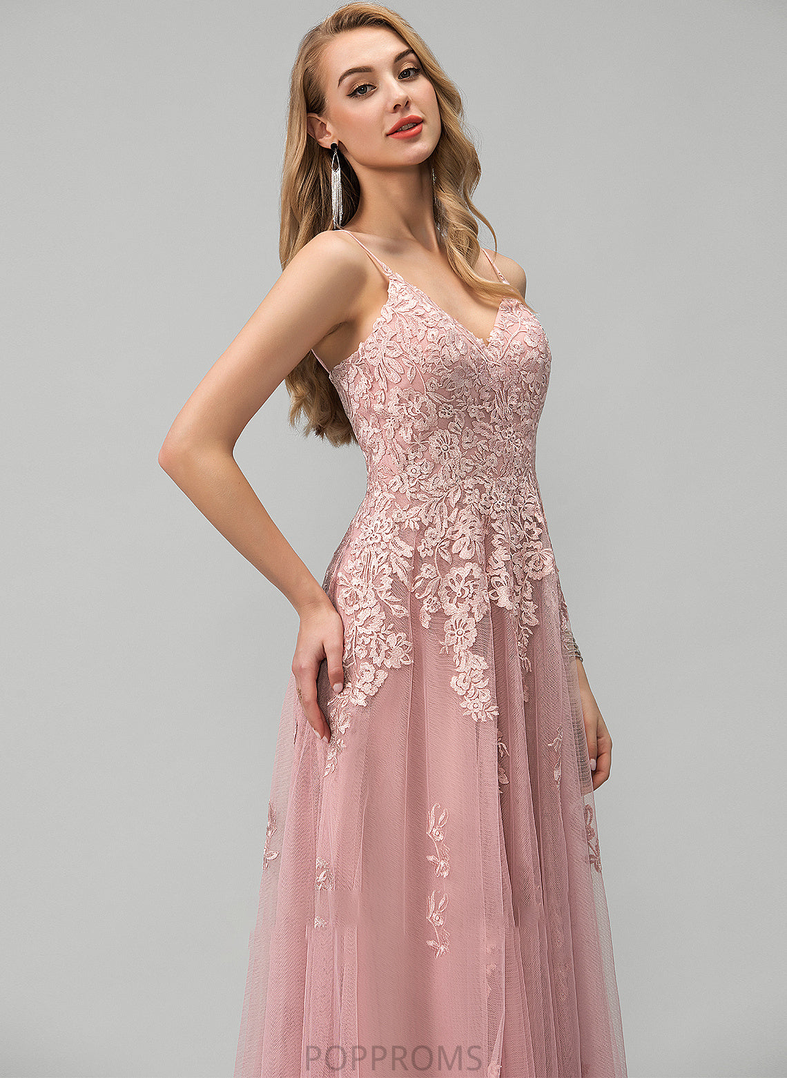 Lace With V-neck Floor-Length Imani Ball-Gown/Princess Prom Dresses Tulle