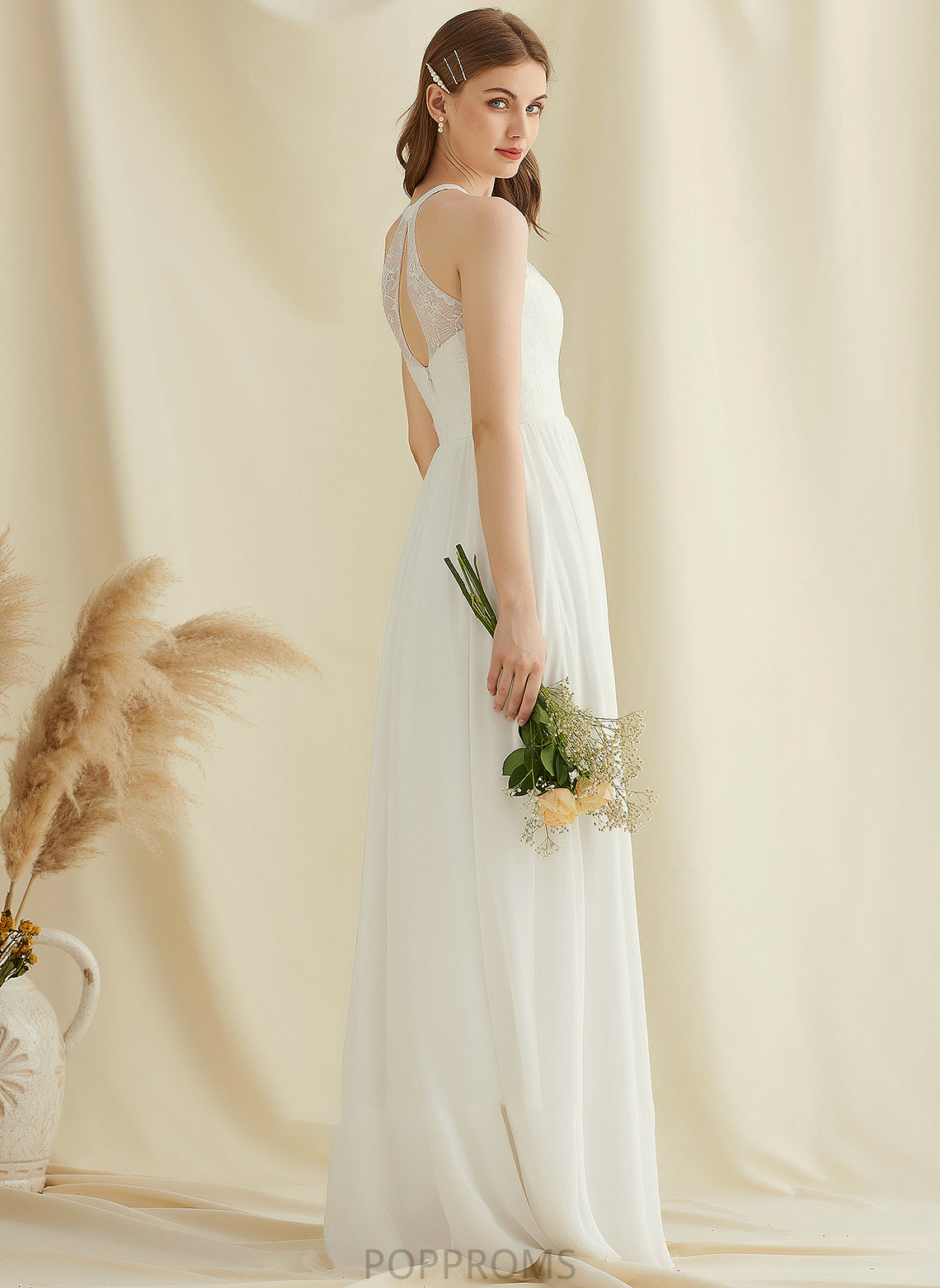 Wedding Neck With Wedding Dresses A-Line Front Dress Floor-Length Chiffon Scoop Split Lace Elva