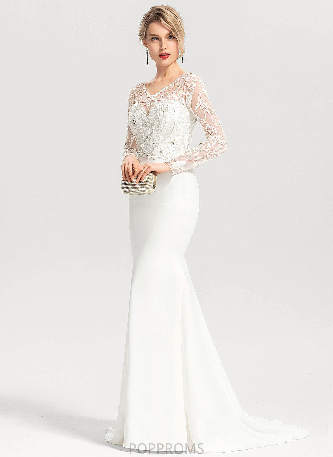 Train With Crepe Sweep Wedding Wedding Dresses Dress Brianna V-neck Sequins Lace Stretch Trumpet/Mermaid Beading