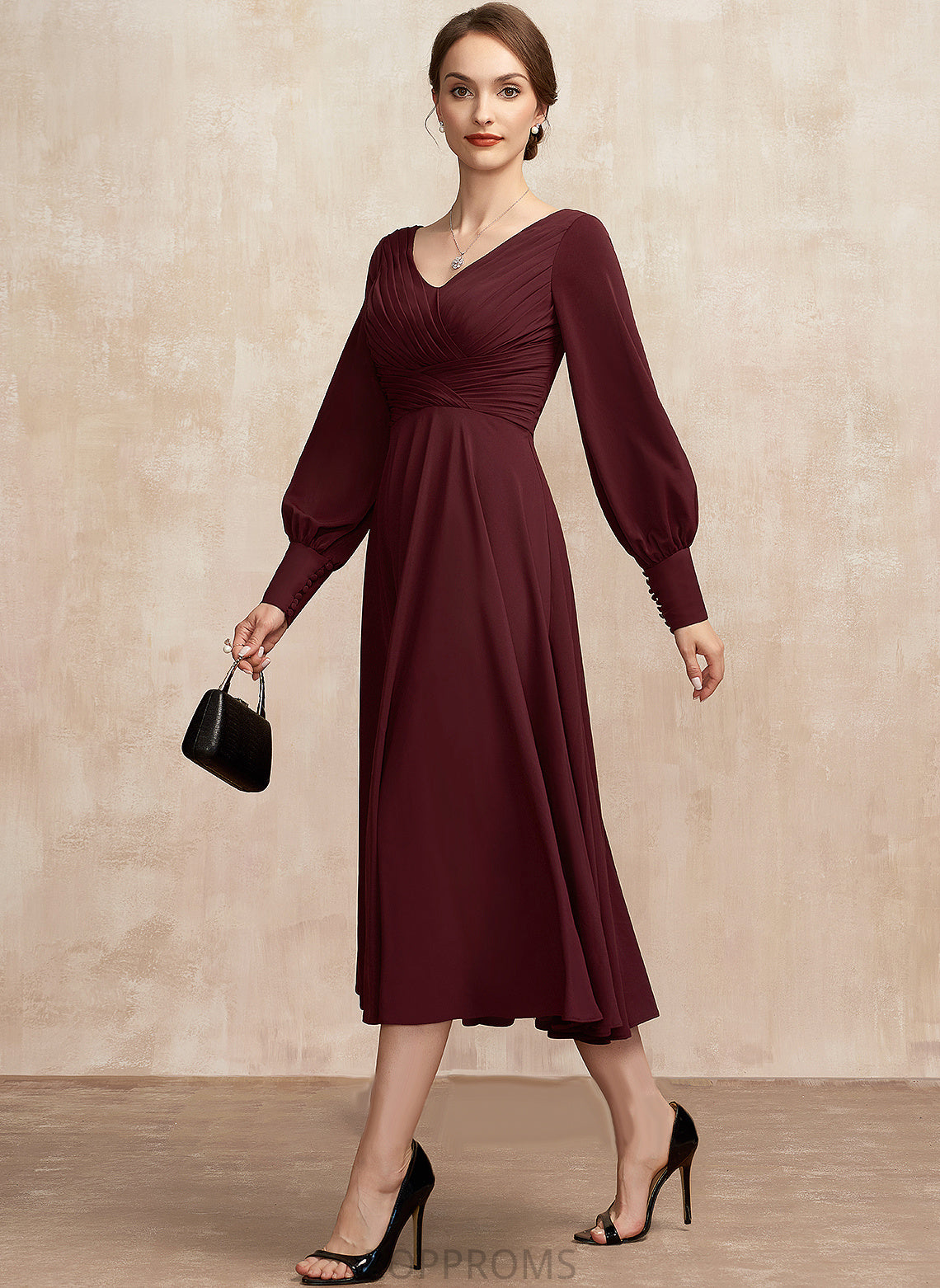 Tea-Length Mother of the Bride Dresses Ruffle Bride Mother of Kendra With V-neck Dress A-Line the